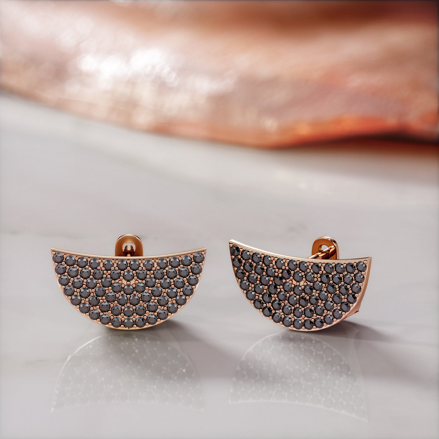1 Carat Fan  Natural Black Diamond Pav'e Earrings