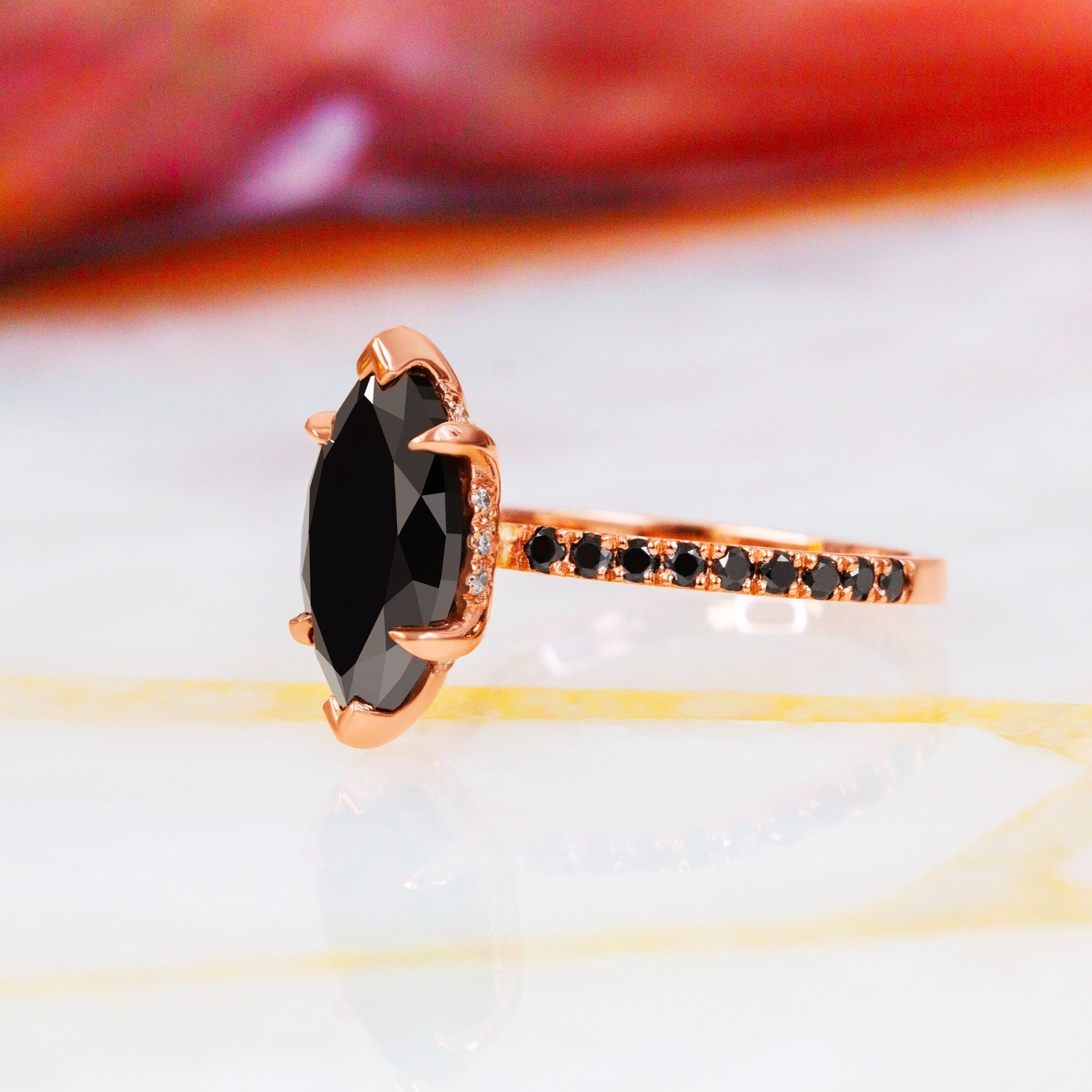 Black & White Natural Diamond Marquise Cut Engagement Ring