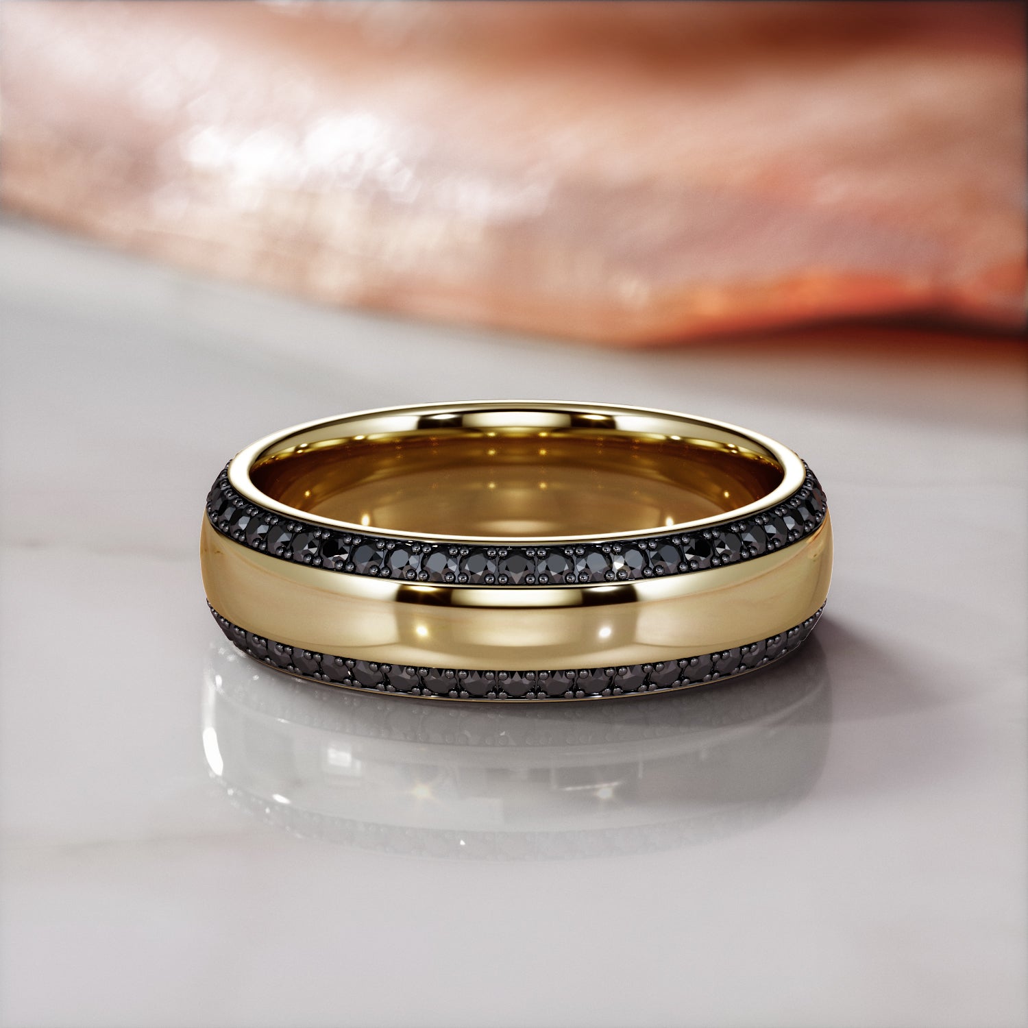 Natural Black Diamond Curved Wedding Ring For Him