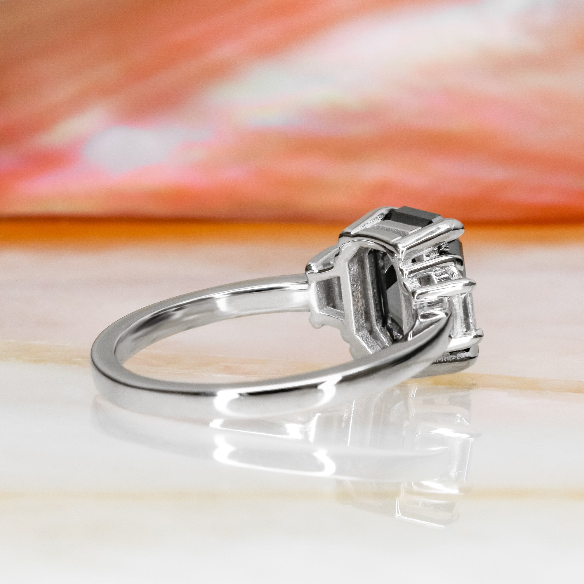 Unique  Natural Black Diamond  Engagement Ring