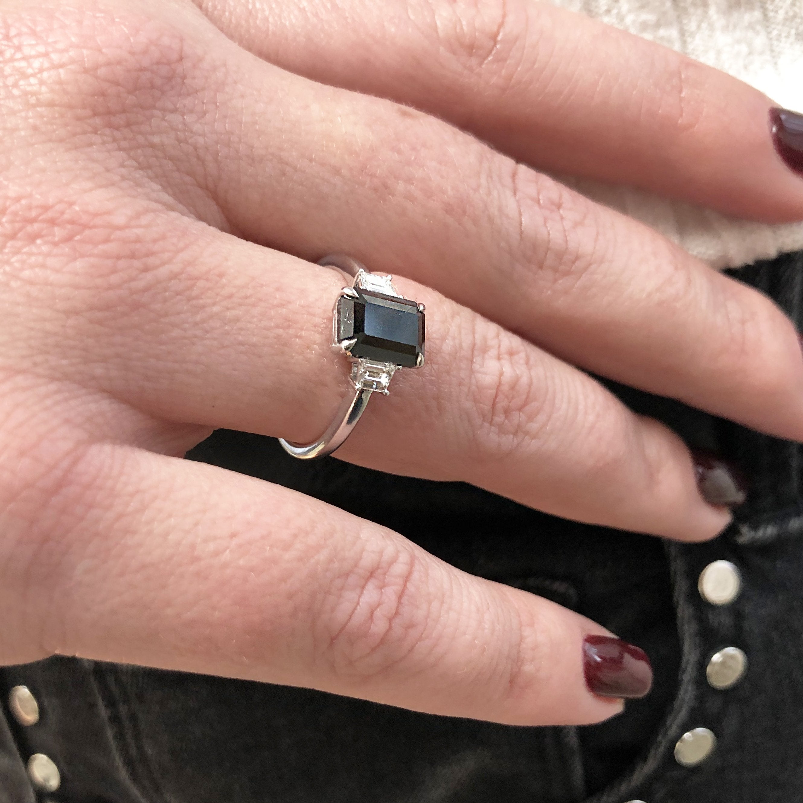 Unique  Natural Black Diamond  Engagement Ring