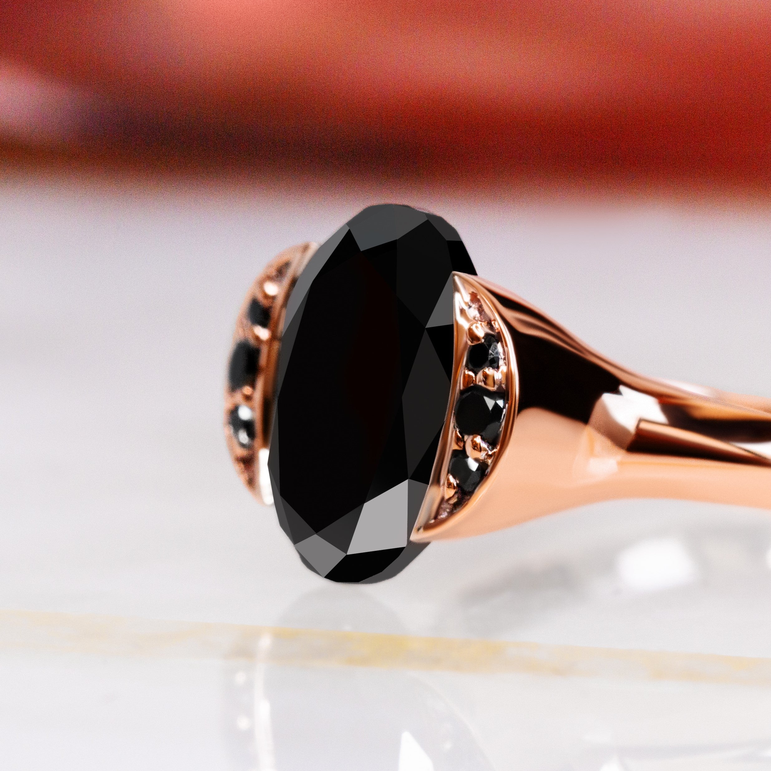 Crescent Natural Black Diamond Oval Engagement Ring