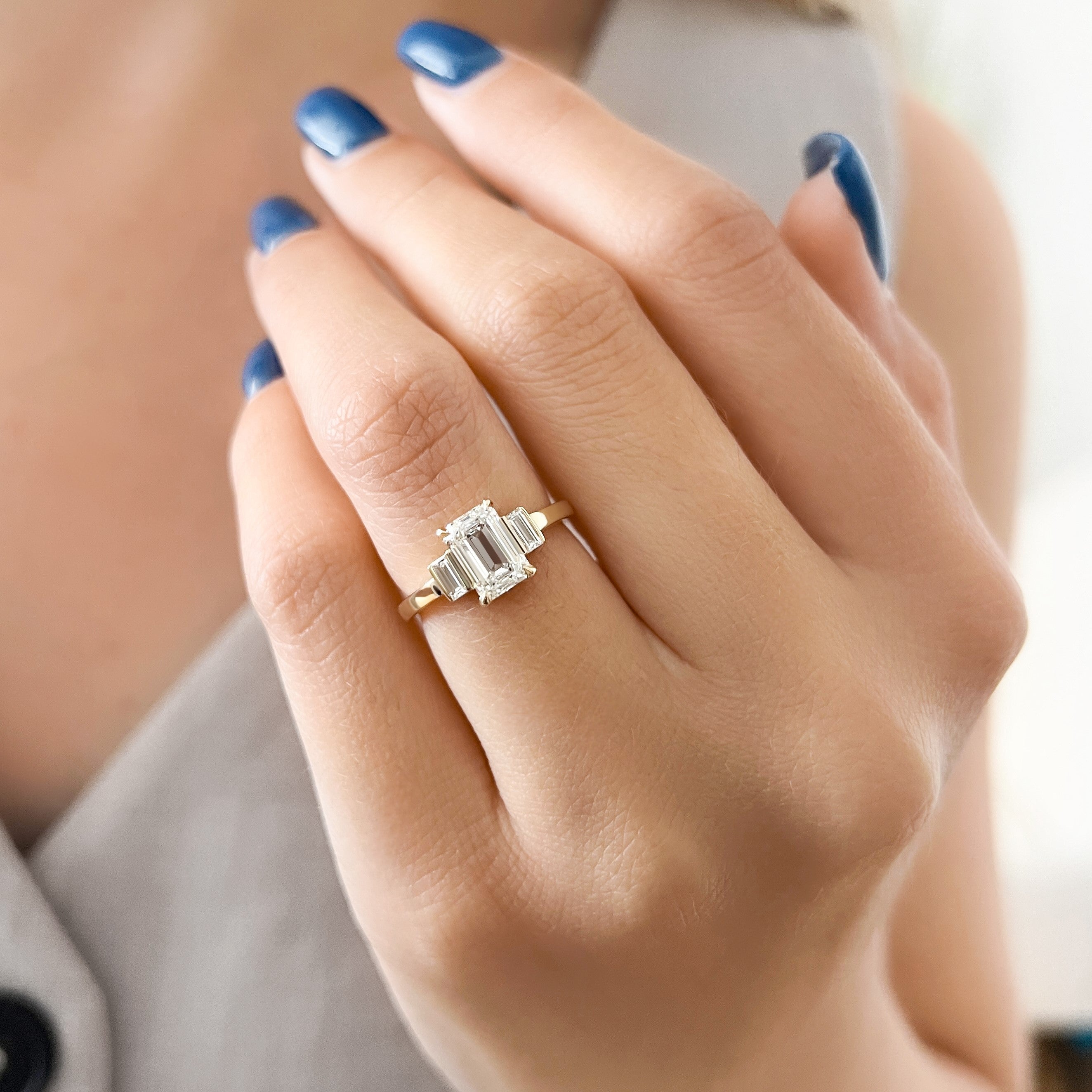 Art Deco Natural Emerald Cut  Diamond Engagement Ring
