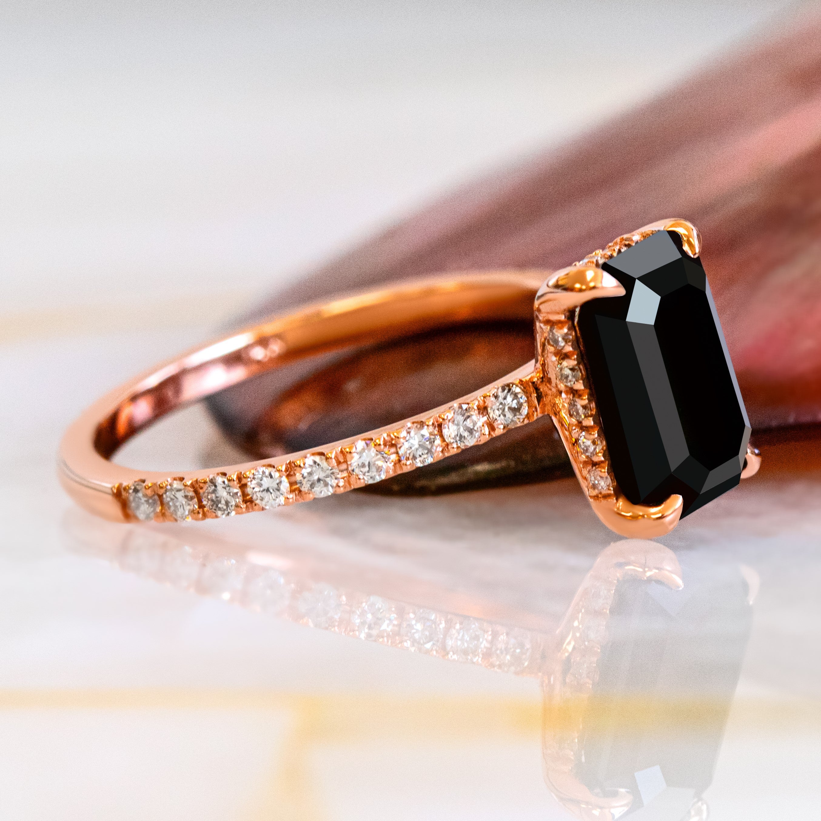 2.2 Carats  Natural Black Diamond Emerald Cut Engagement Ring