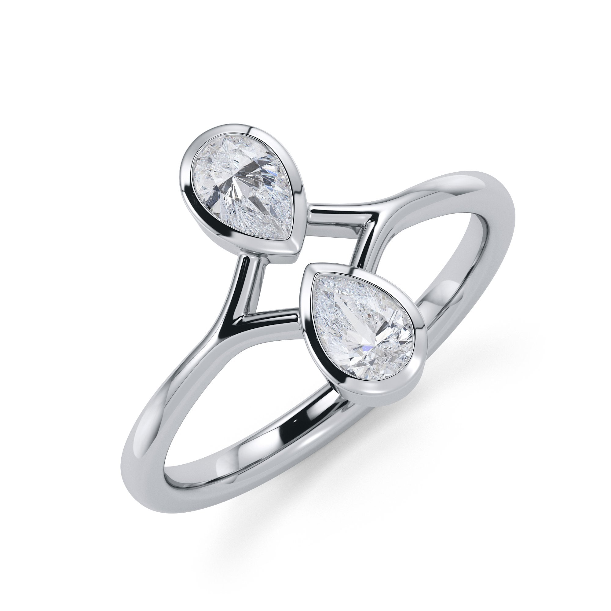 Twin Bezel Natural Pear Cut Diamond Engagement Ring