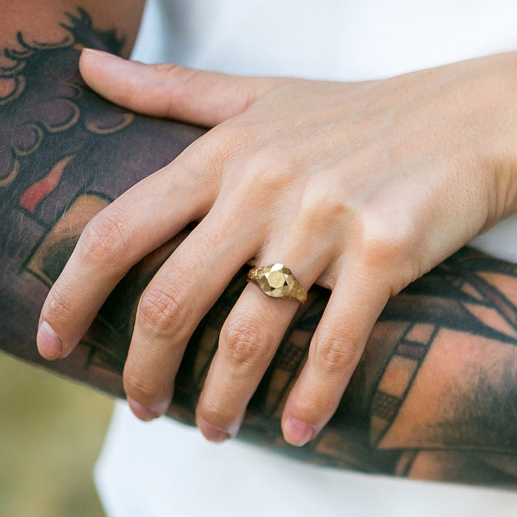 14K Rose Gold Diamond Shaped Faceted Signet Ring