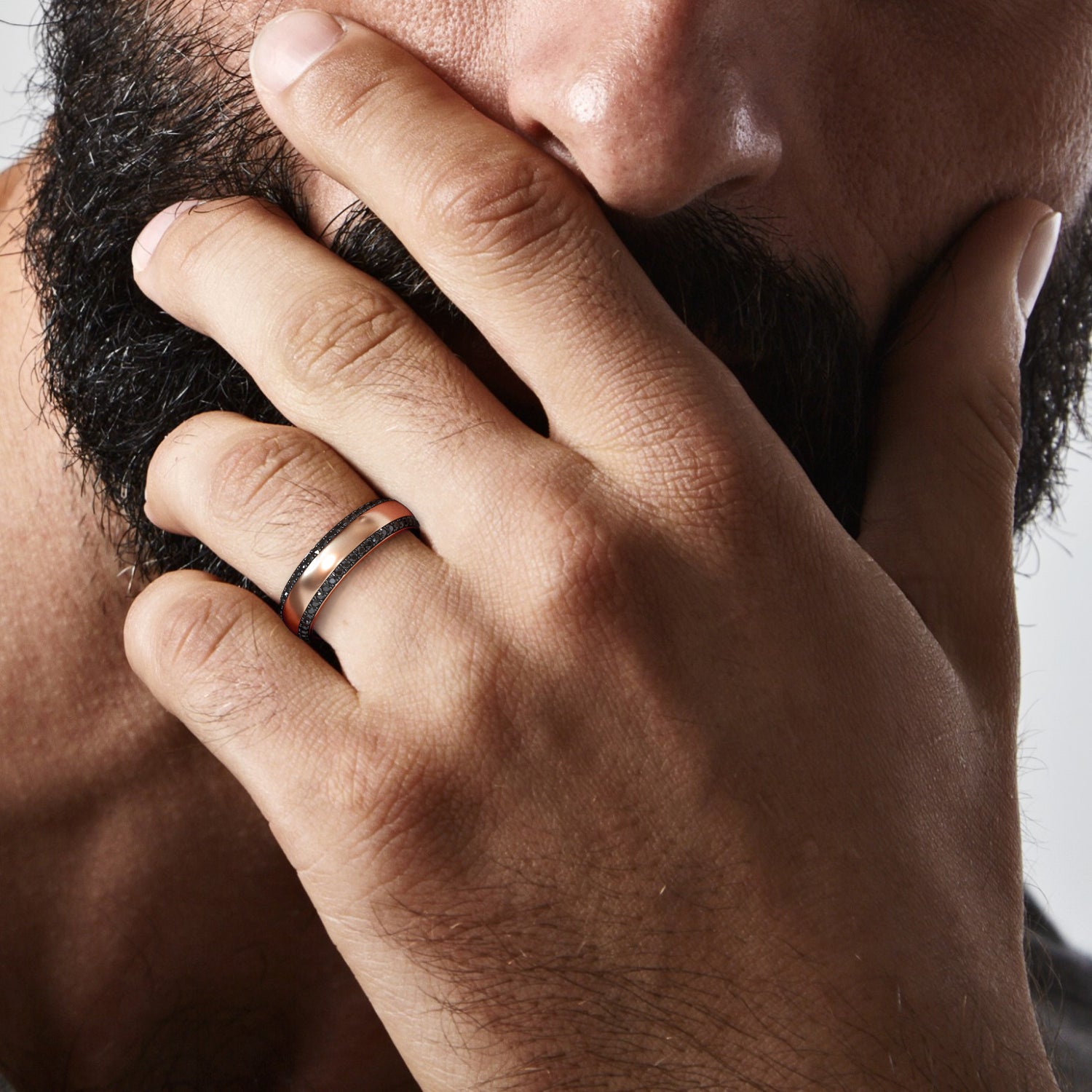 Natural Black Diamond Curved Wedding Ring For Him
