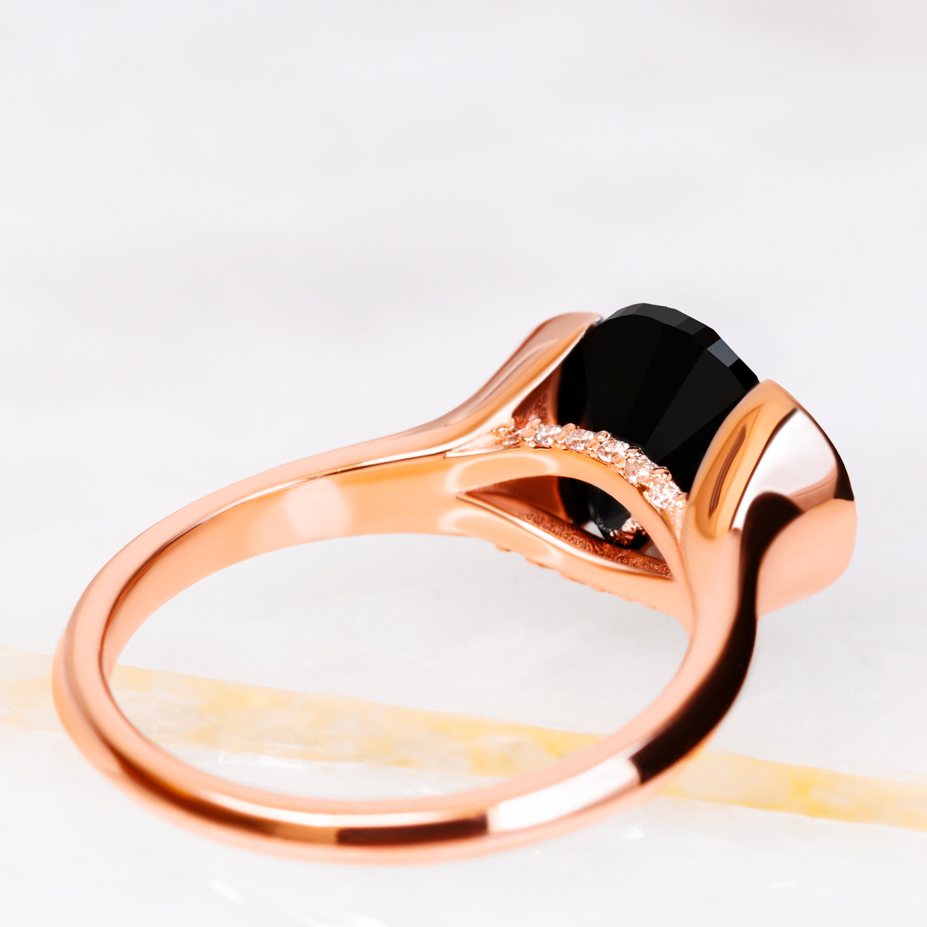 Crescent Natural Black Diamond Oval Engagement Ring