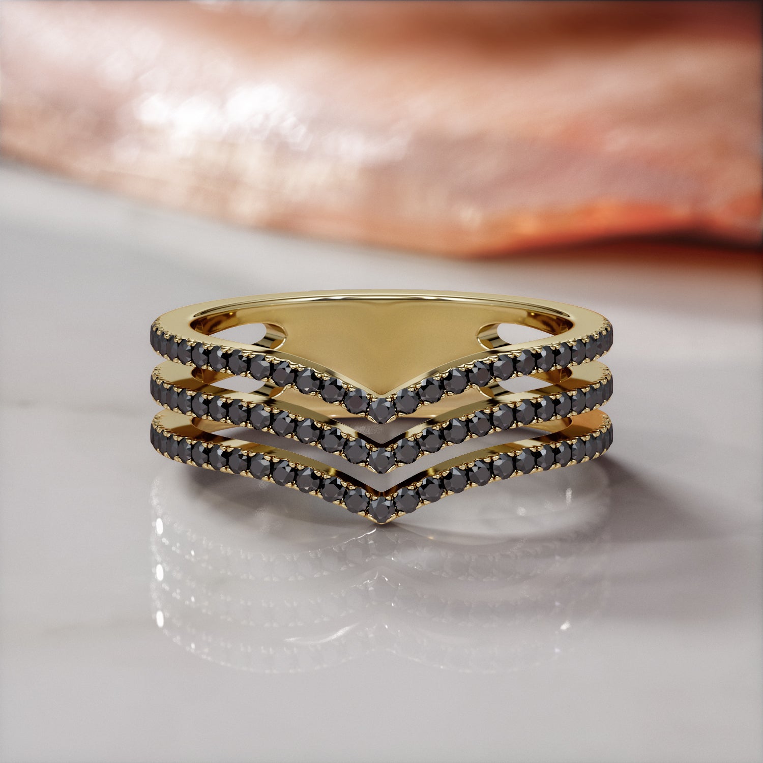 Three-Stripe Natural Black Diamond Wedding RIng