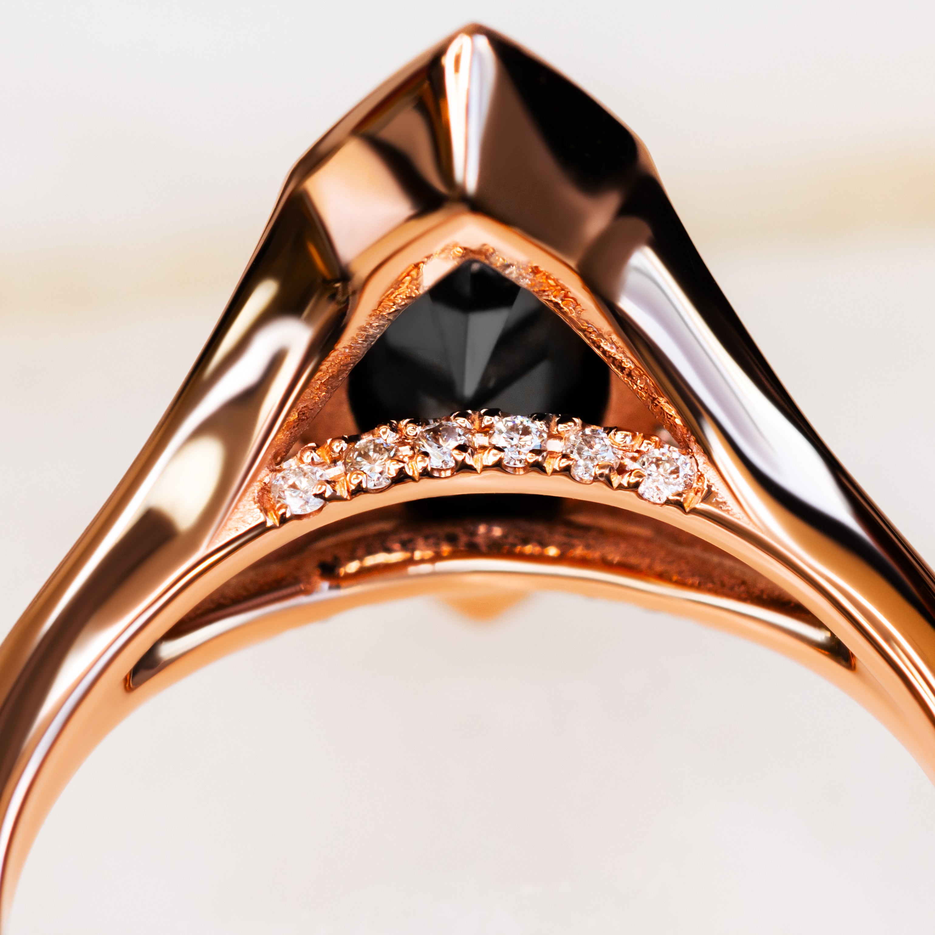 Art Deco  Natural Black Diamond Marquise Engagement Ring in Rose  Gold