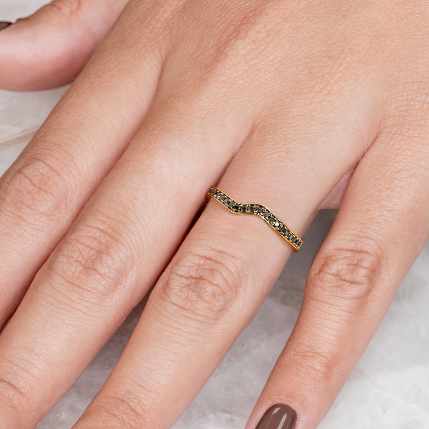 Wavey Natural Black Diamond Wedding RIng