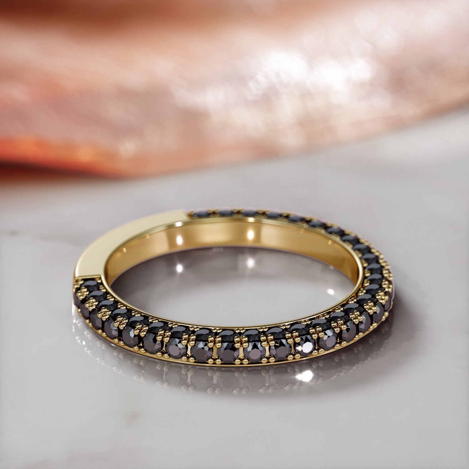 Monoceros - Pave  2-Sided  Natural Black Diamond  Engagement Ring in Yellow Gold