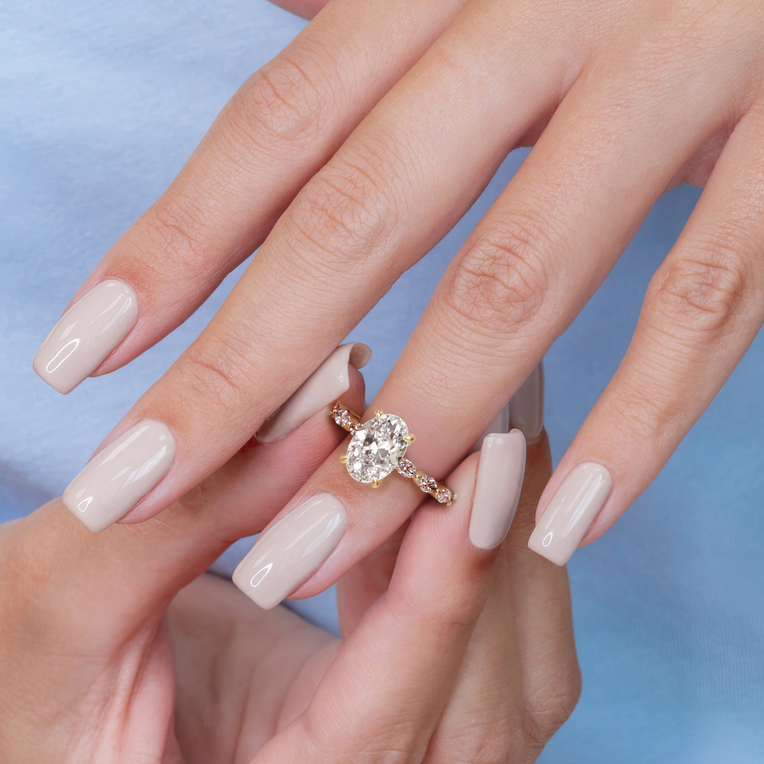 Art Deco Natural Oval & Marquise Diamond Engagement Ring