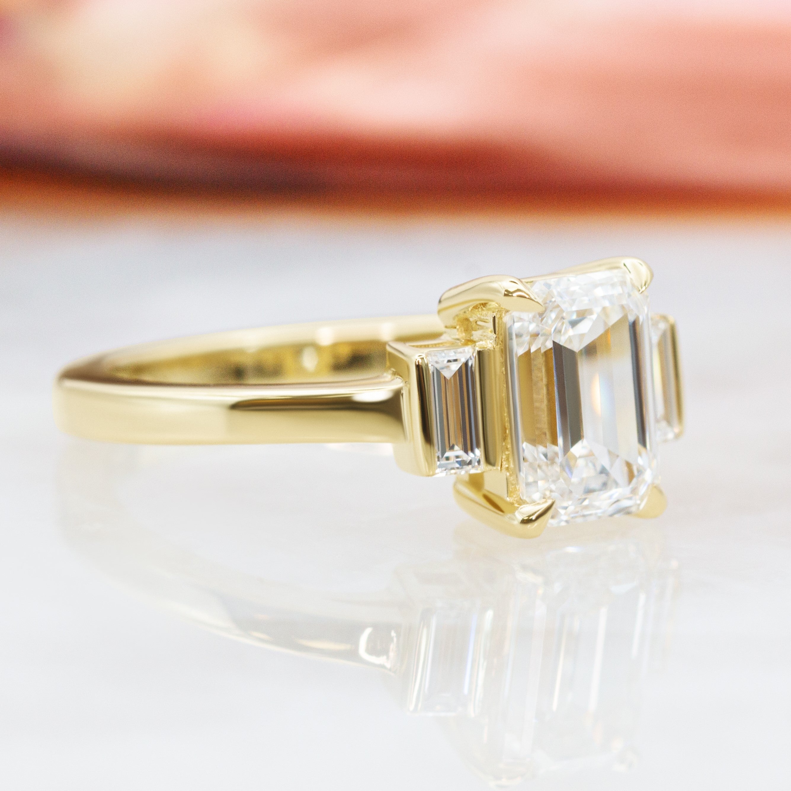 Art Deco Natural Emerald Cut  Diamond Engagement Ring