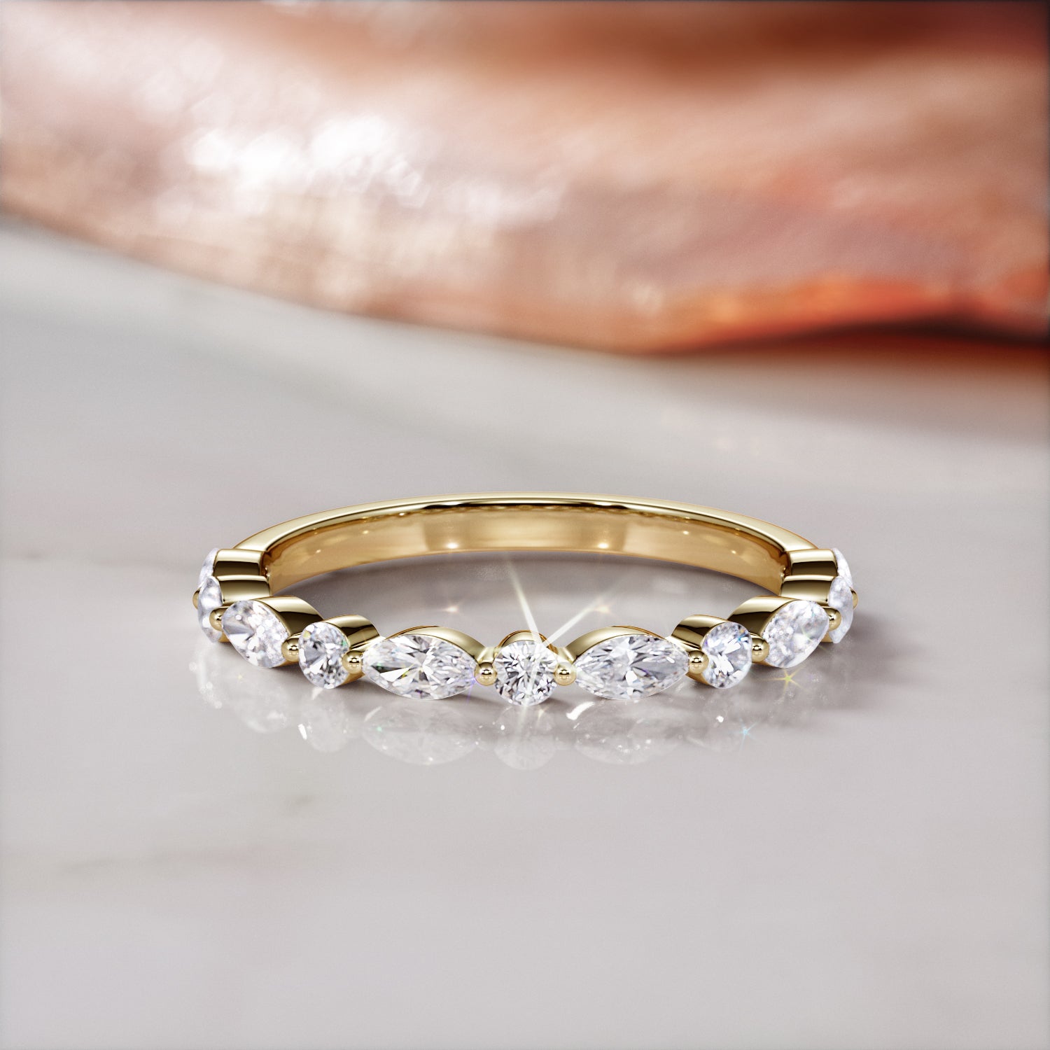Multi Shape Natural Round & Baguette cut Diamond Wedding Band