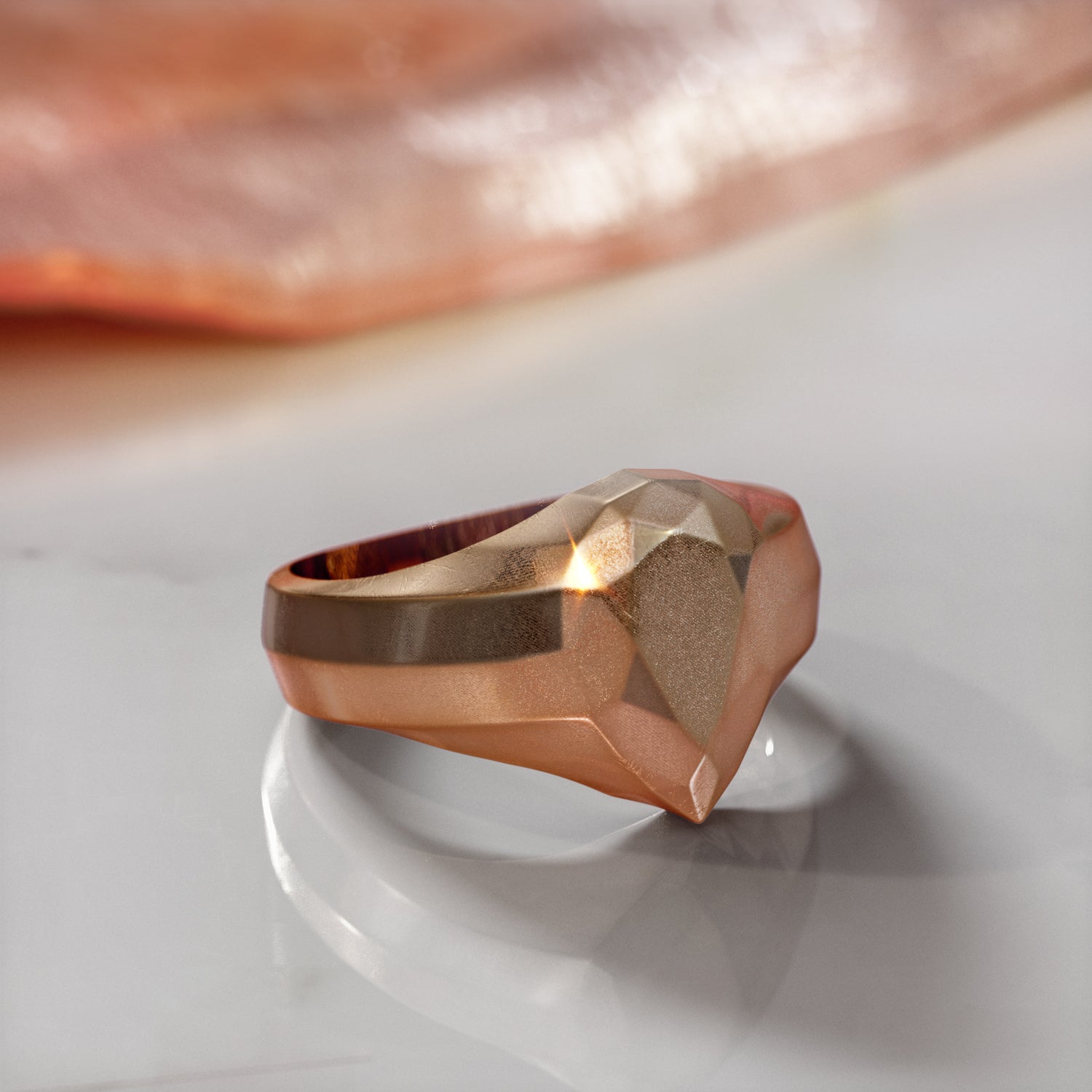 Golden Pear - 14K Diamond Shaped Signet Ring For Women