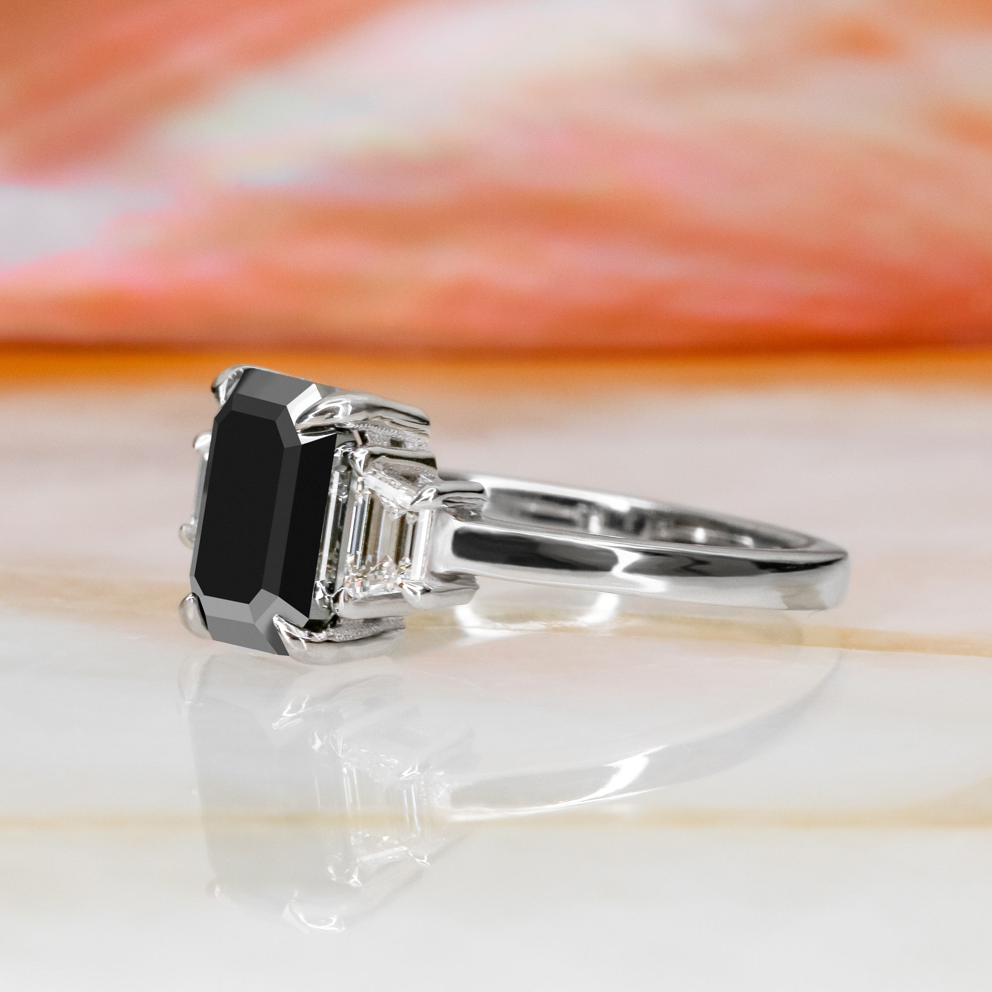 Unique  Natural Black Diamond  Engagement Ring