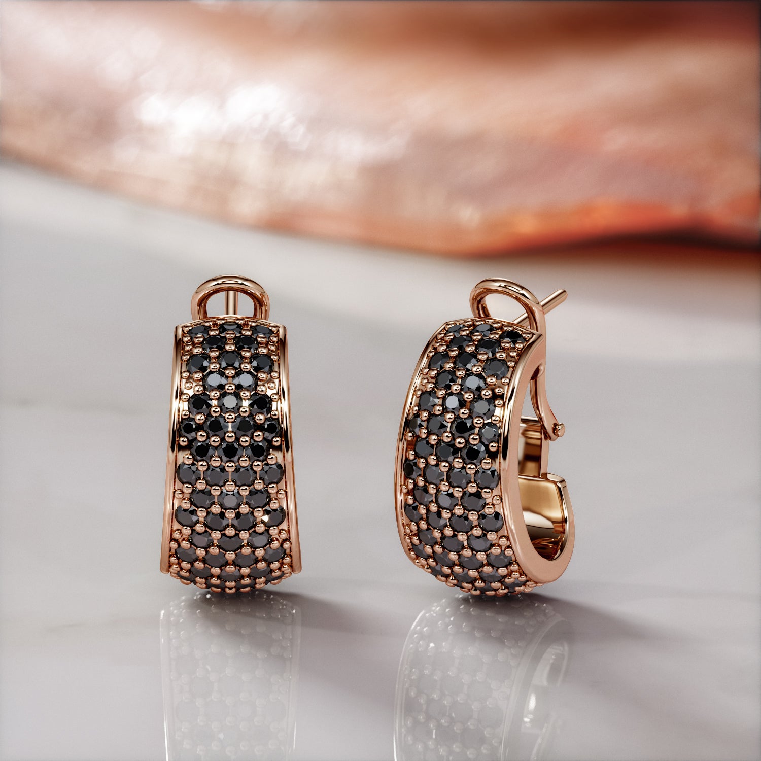 1 Carat Pav'e Natural Black Diamond Lever Back Earrings