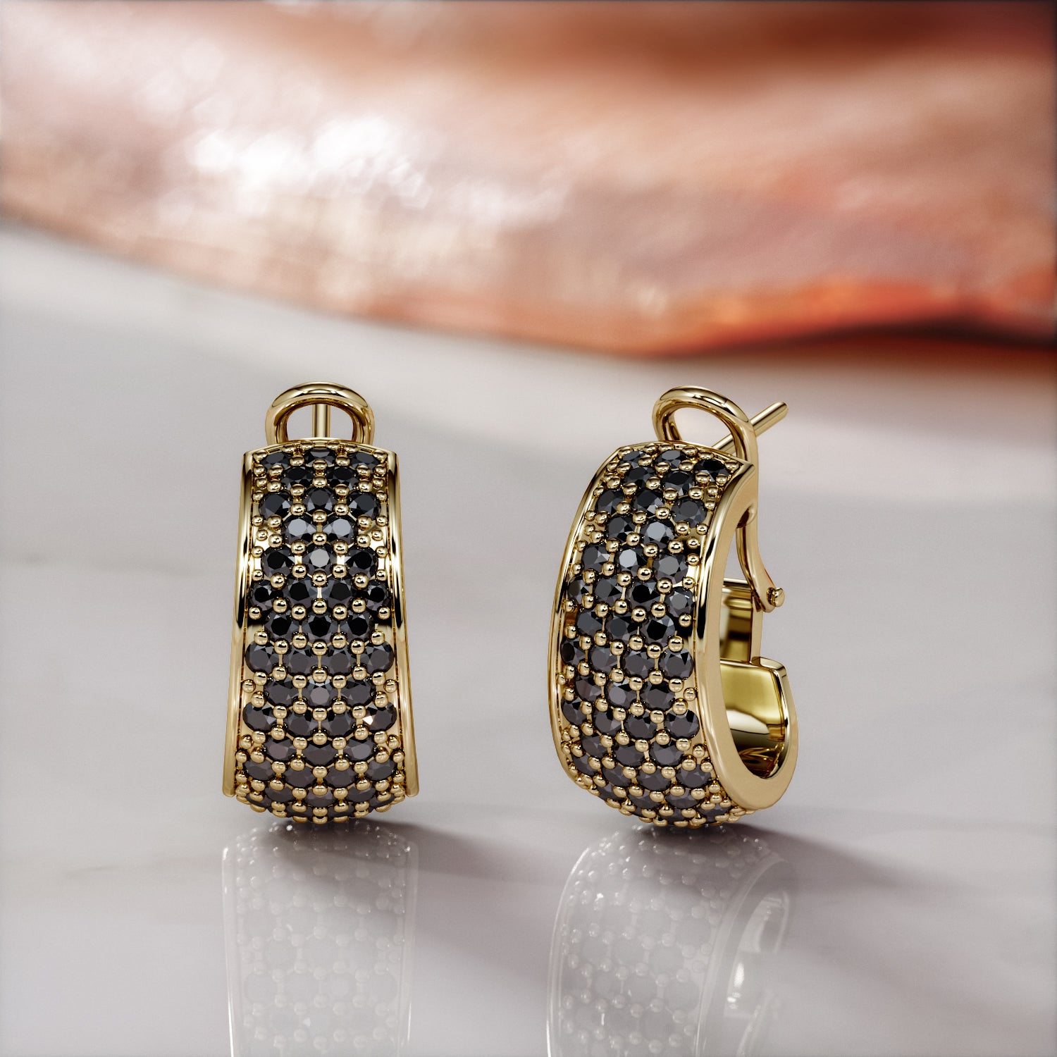 1 Carat Pav'e Natural Black Diamond Lever Back Earrings