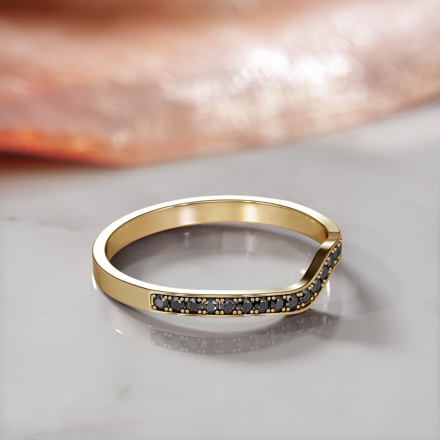 Wavey Natural Black Diamond Wedding Band