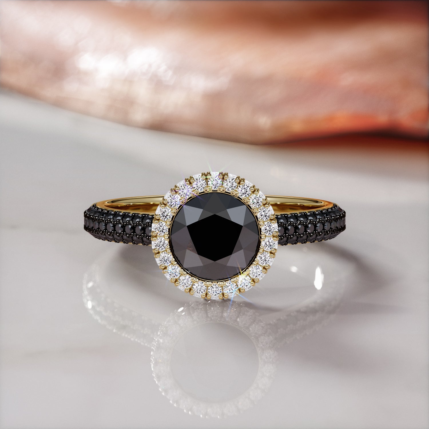 Vintage  Natural Black Diamond Round Engagement Ring