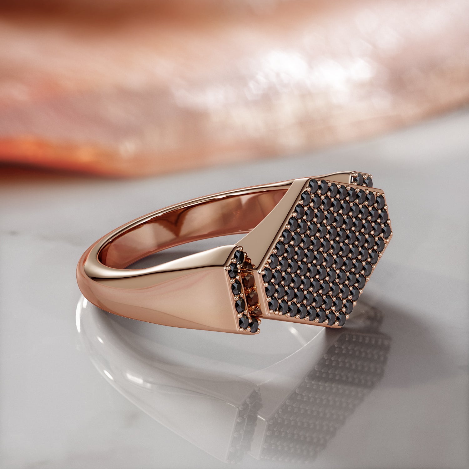 Chuncky Pav'e Natural Black Diamond Wedding RIng