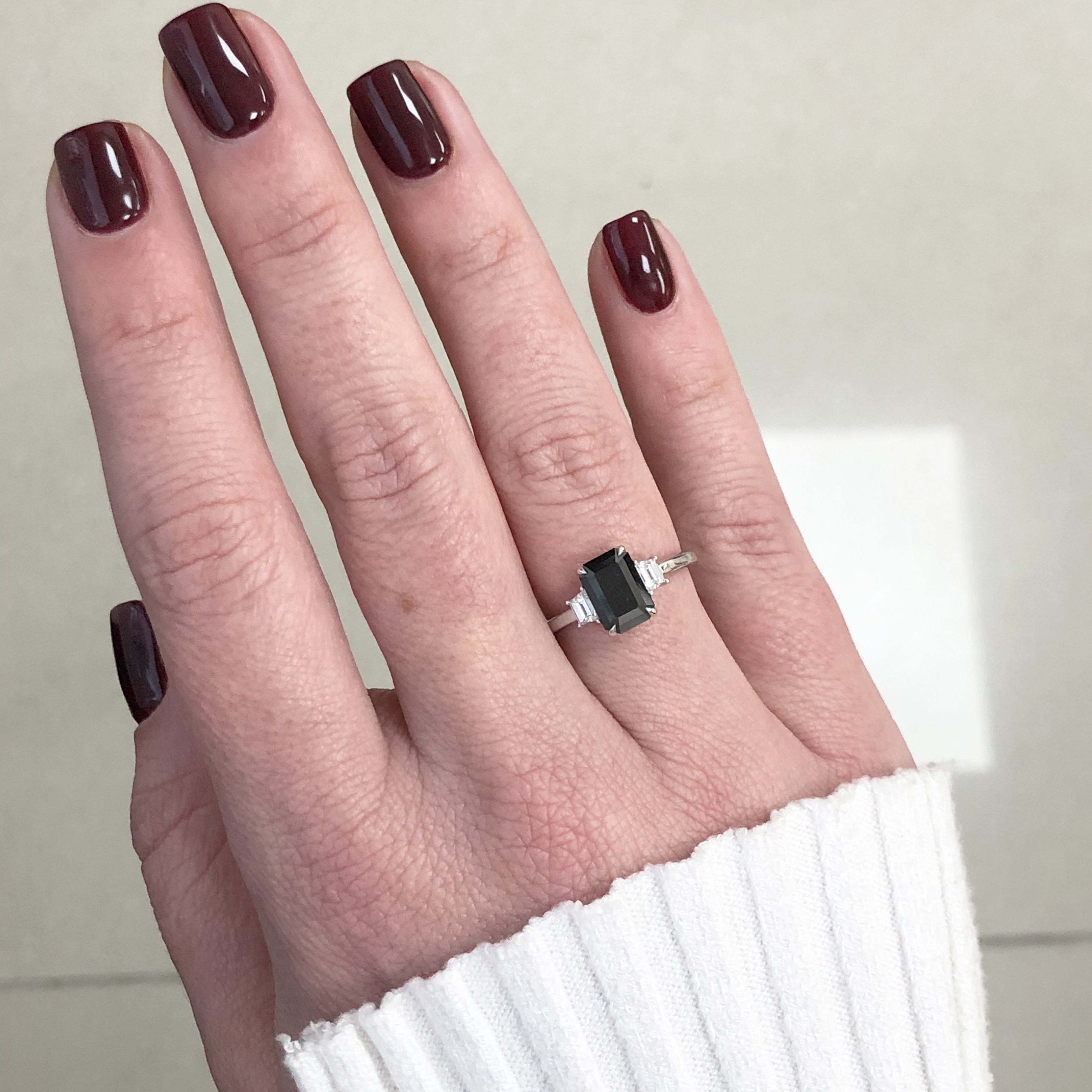 Unique  Natural Black Diamond  Engagement Ring