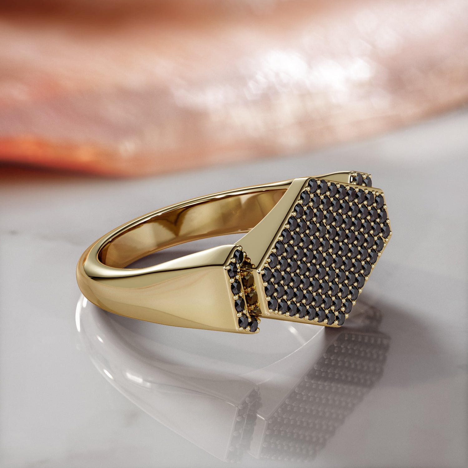 Chuncky Pav'e Natural Black Diamond Wedding RIng