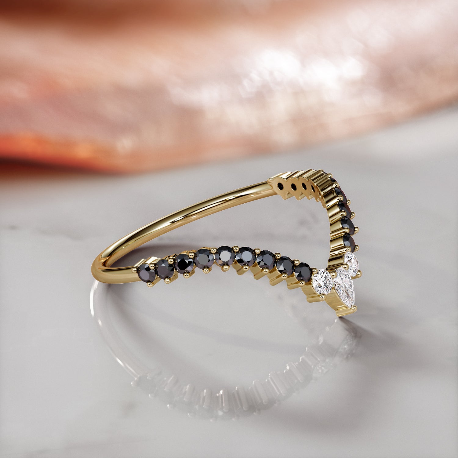 Deco Black & White Diamond Wedding Band