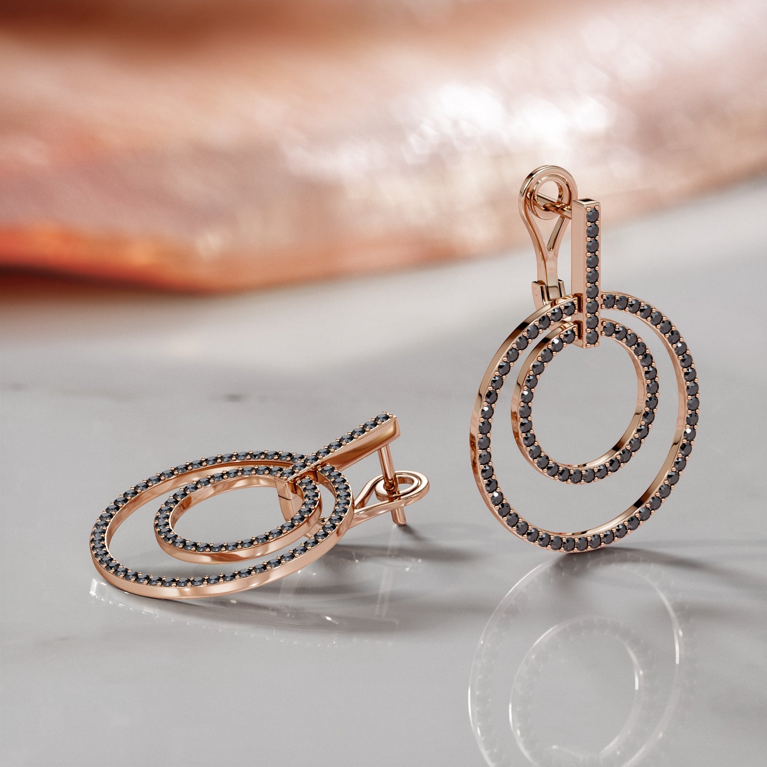 Pav'e Natural Black Diamond Round Earrings