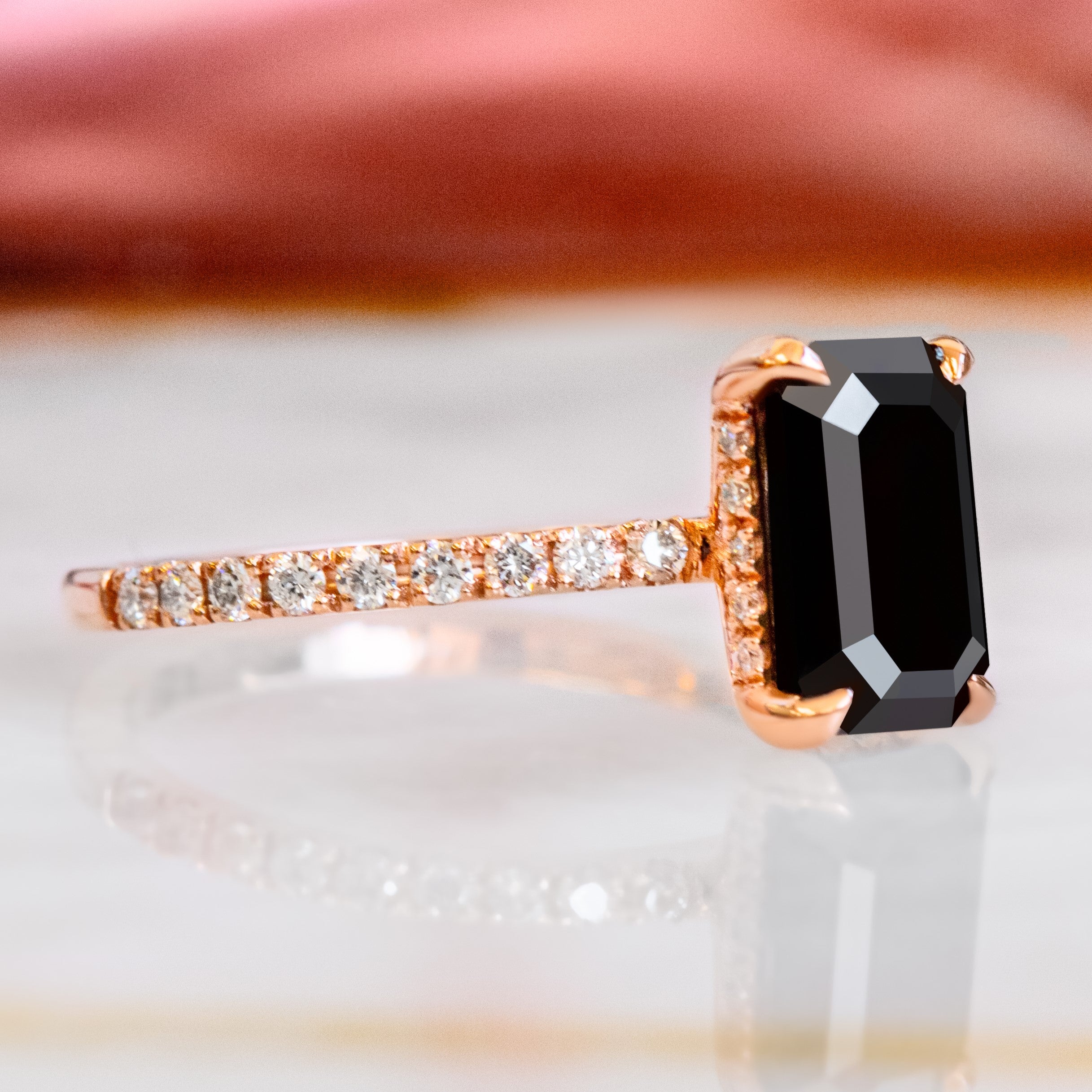 2.2 Carats  Natural Black Diamond Emerald Cut Engagement Ring