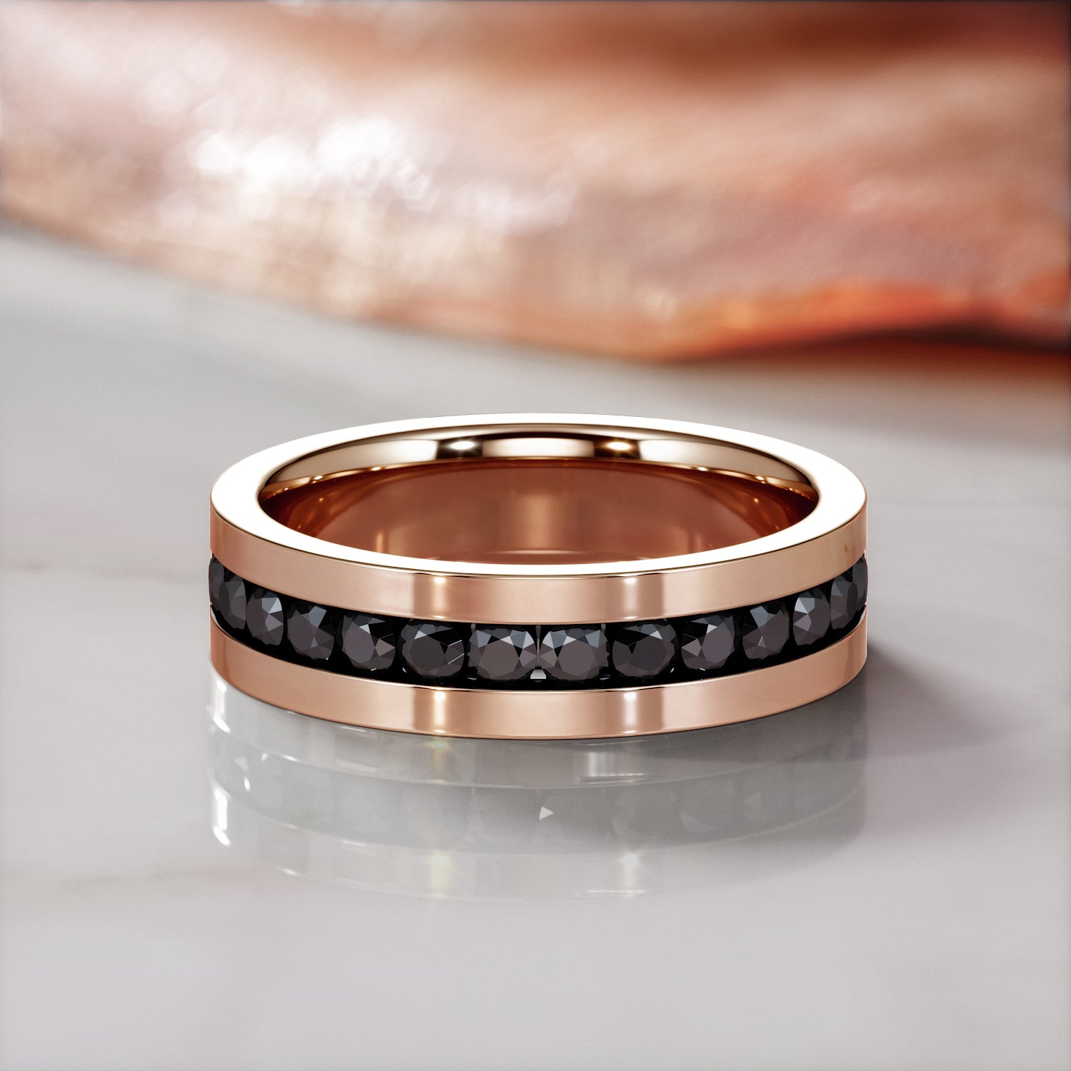 Channel Natural Black Diamond Wedding RIng