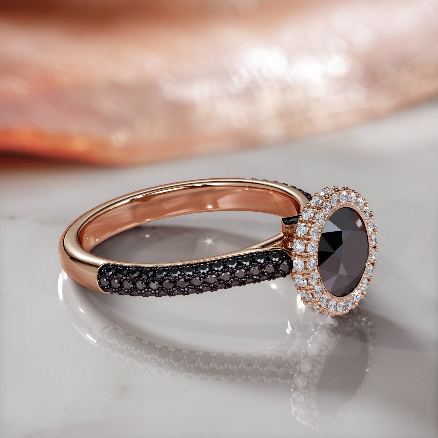Vintage  Natural Black Diamond Round Engagement Ring