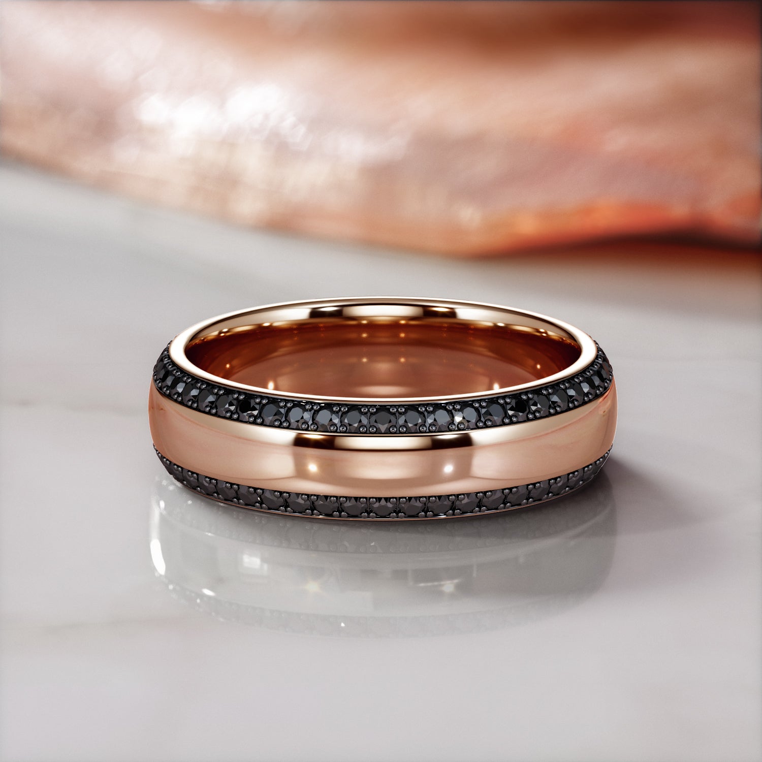 Natural Black Diamond Curved Wedding Ring For Him
