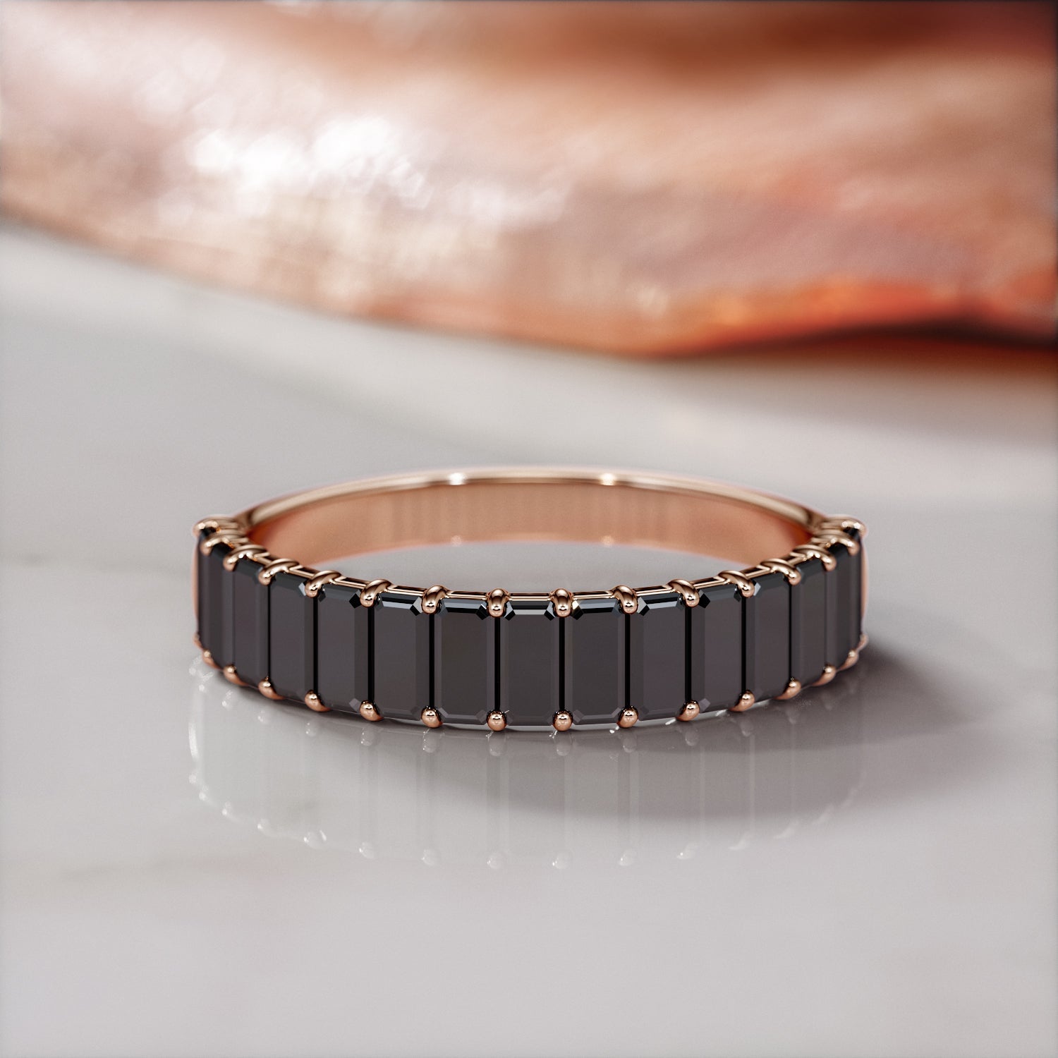 Invisible Natural Black Diamond Engagement Ring in Rose Gold