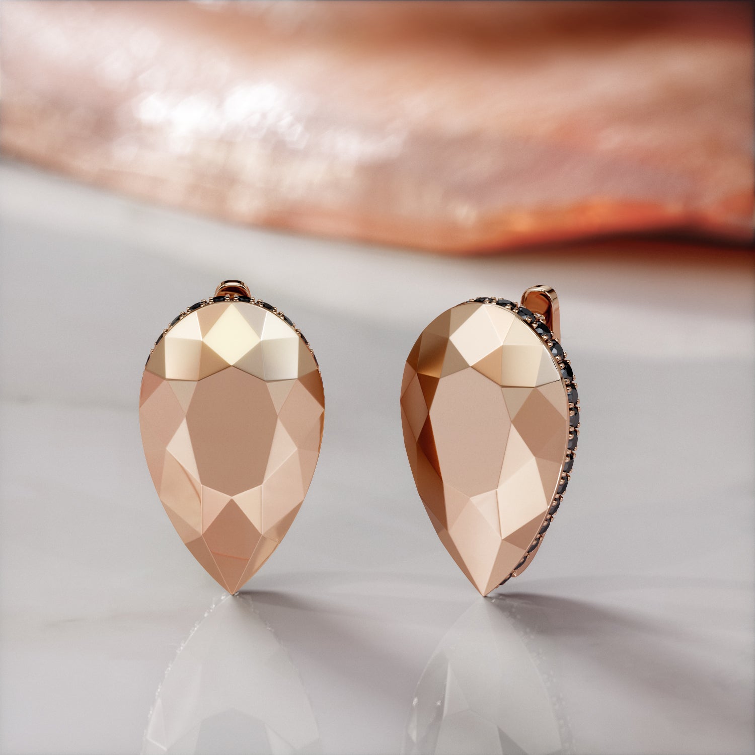 Edgy Faceted Natural Black Diamond Lever Back Pear Shaped Earrings