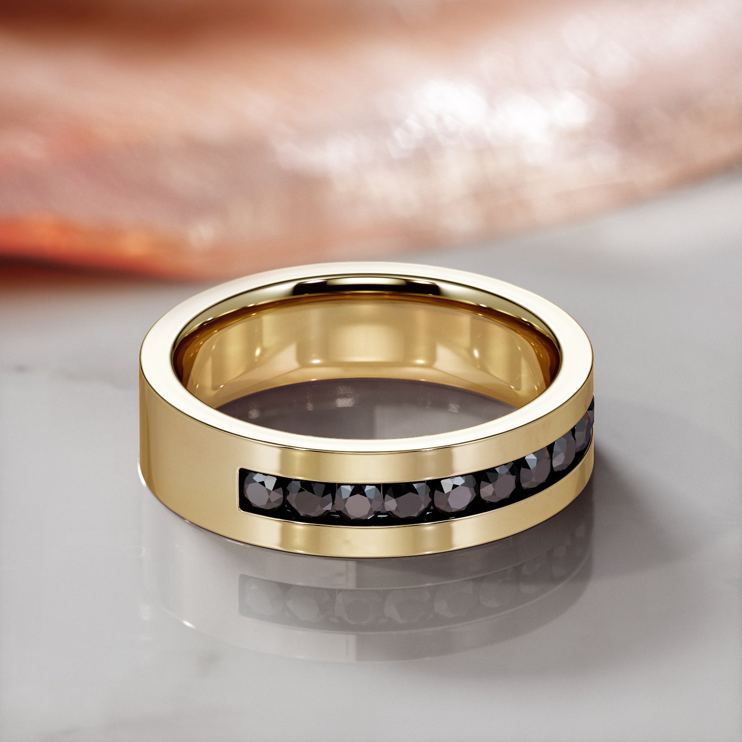 Channel Natural Black Diamond Wedding RIng