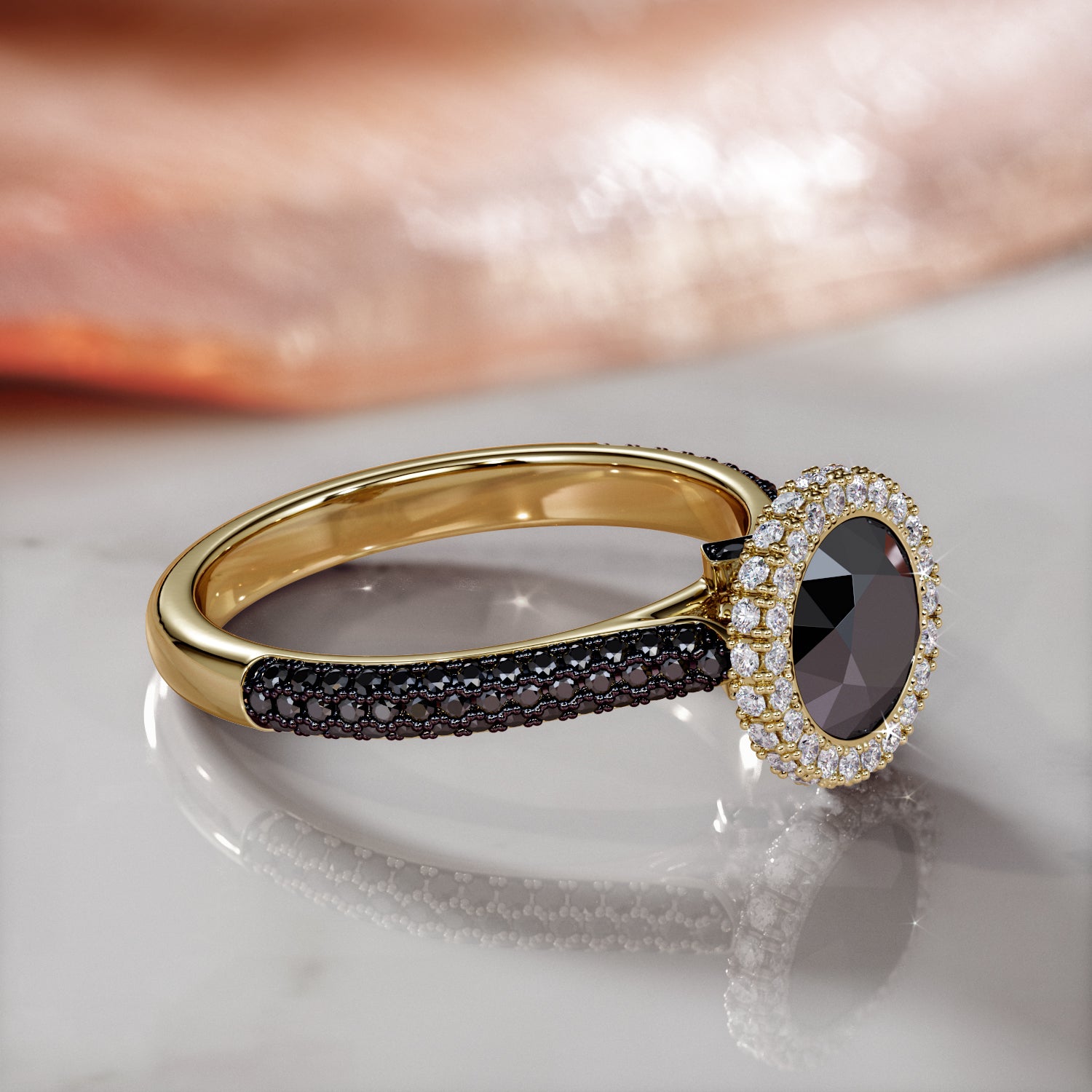 Vintage  Natural Black Diamond Round Engagement Ring