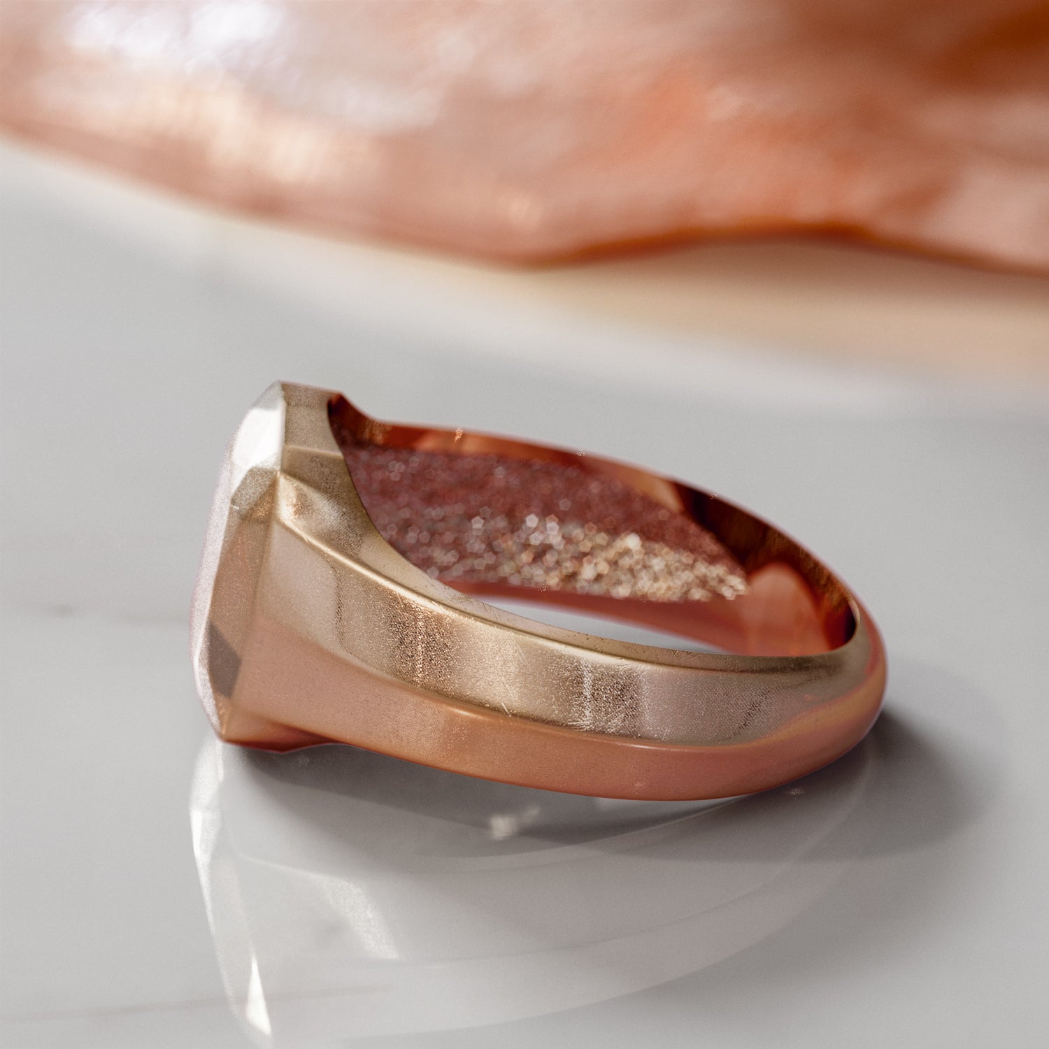 14K Diamond Shaped Signet Ring For Women