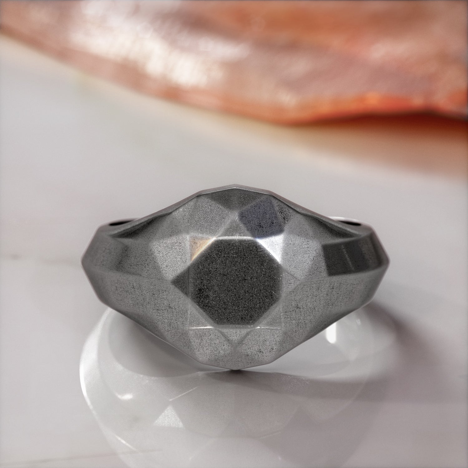 14K Rose Gold Diamond Shaped Faceted Signet Ring