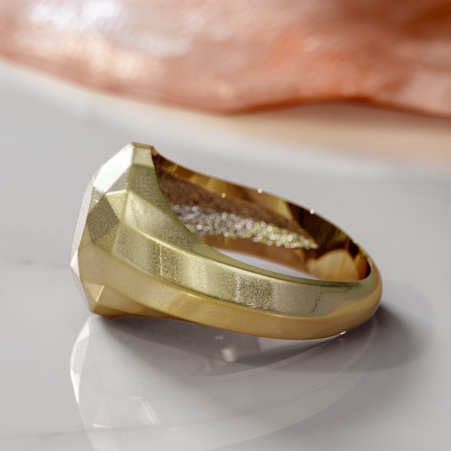 14K Rose Gold Diamond Shaped Faceted Signet Ring