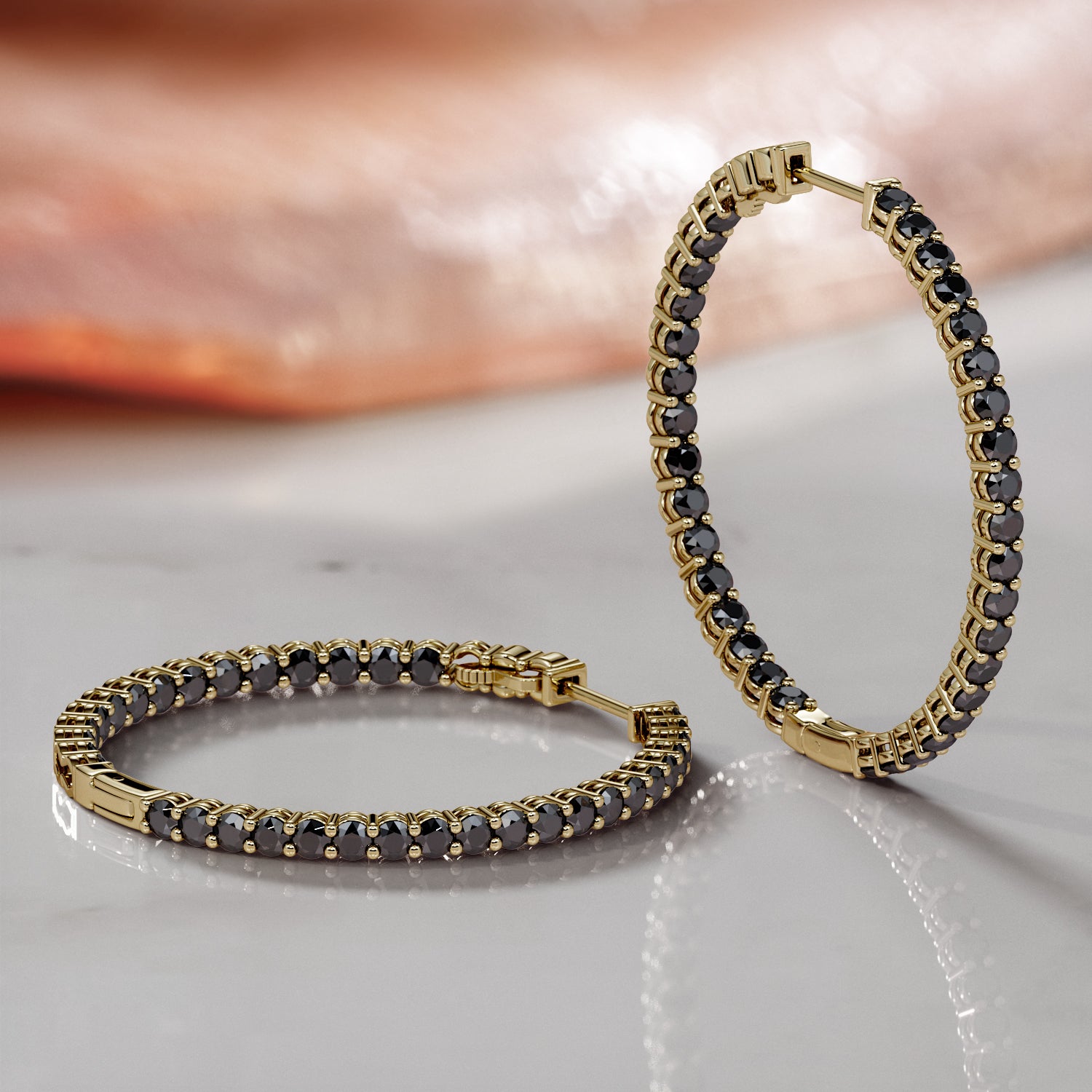 1 Carat Hoop Natural Black Diamond 2-Sided Earrings