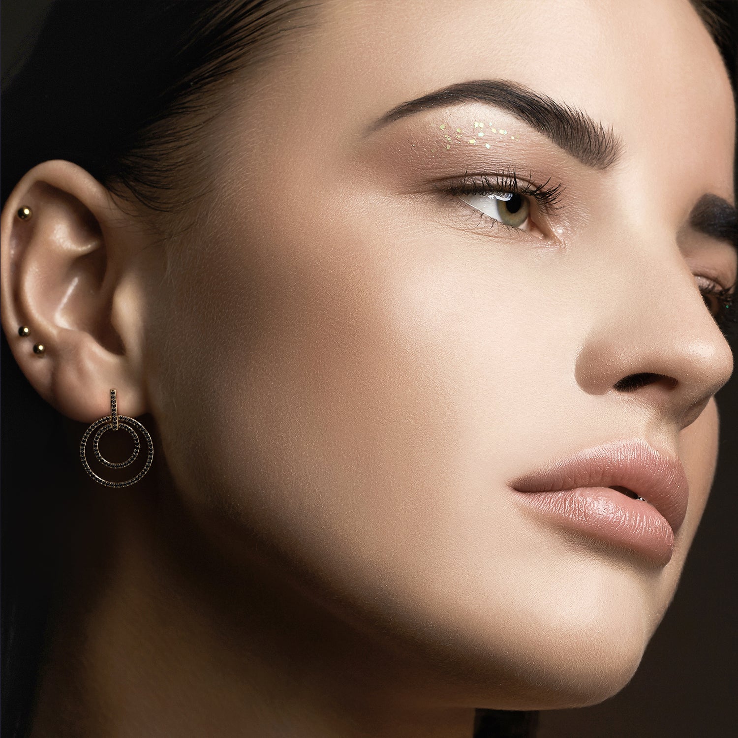 Pav'e Natural Black Diamond Round Earrings