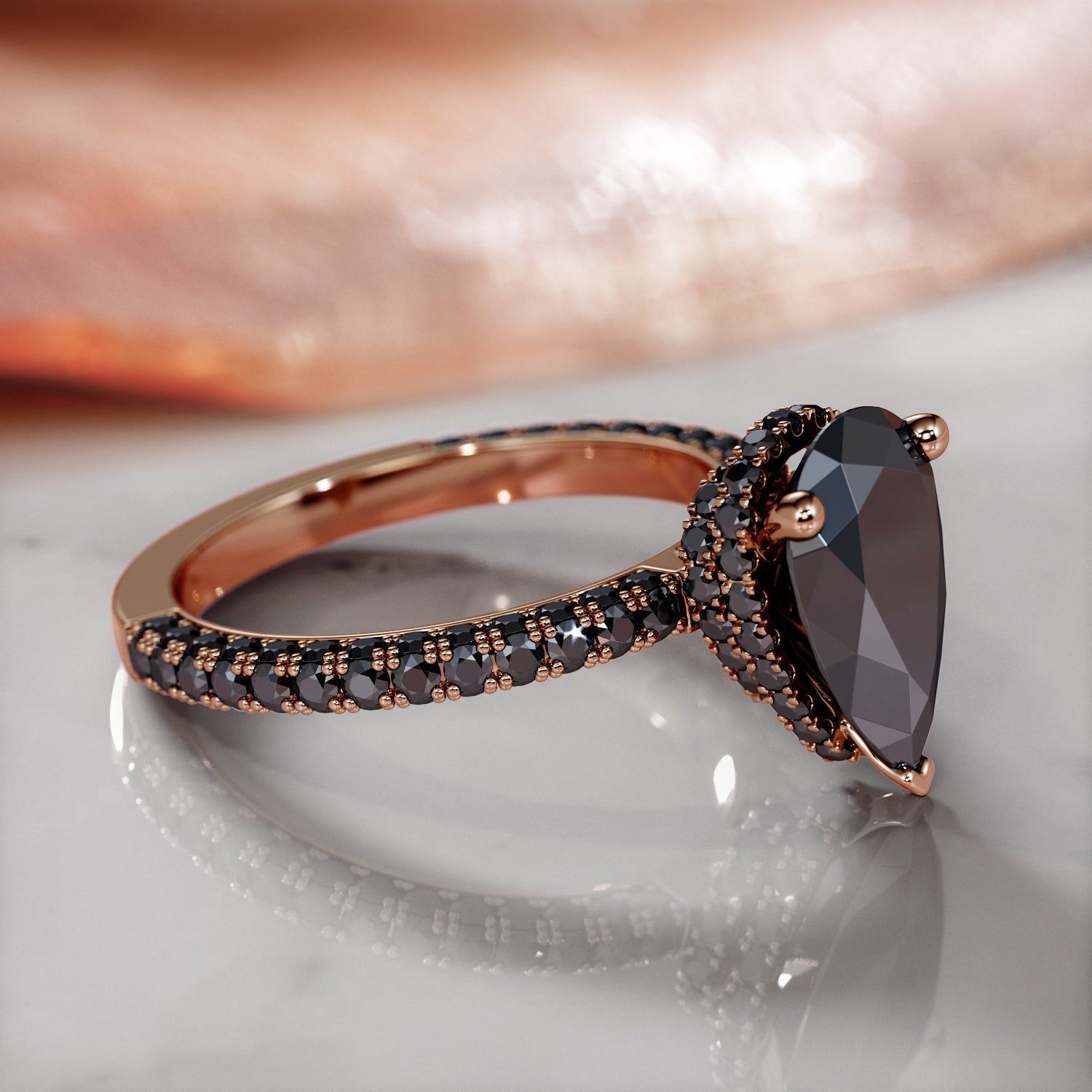 Black Diamond Natural Black Diamond Pear Engagement Ring in Rose Gold