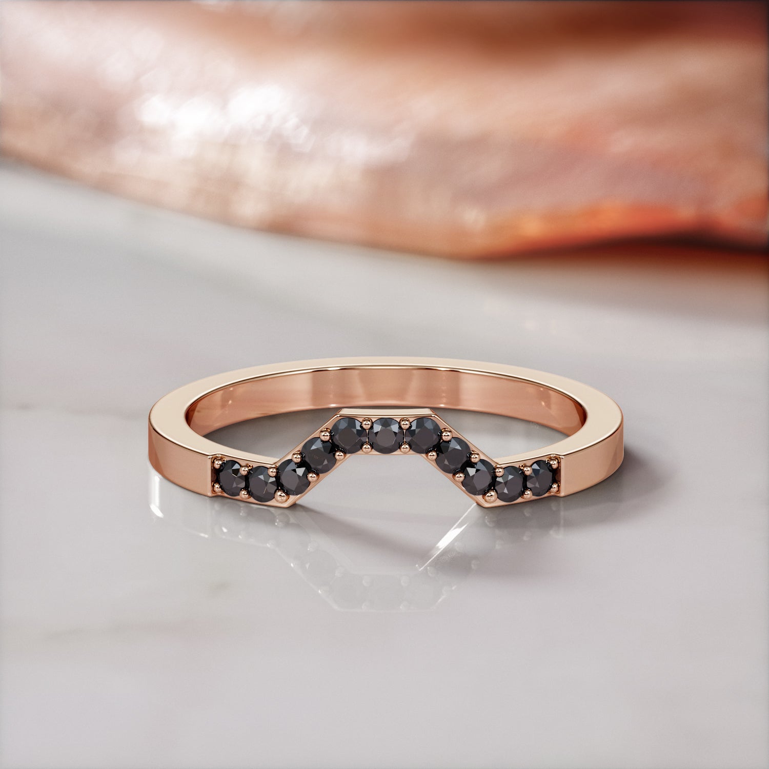 Geometric Natural Black Diamond Matching Wedding Band