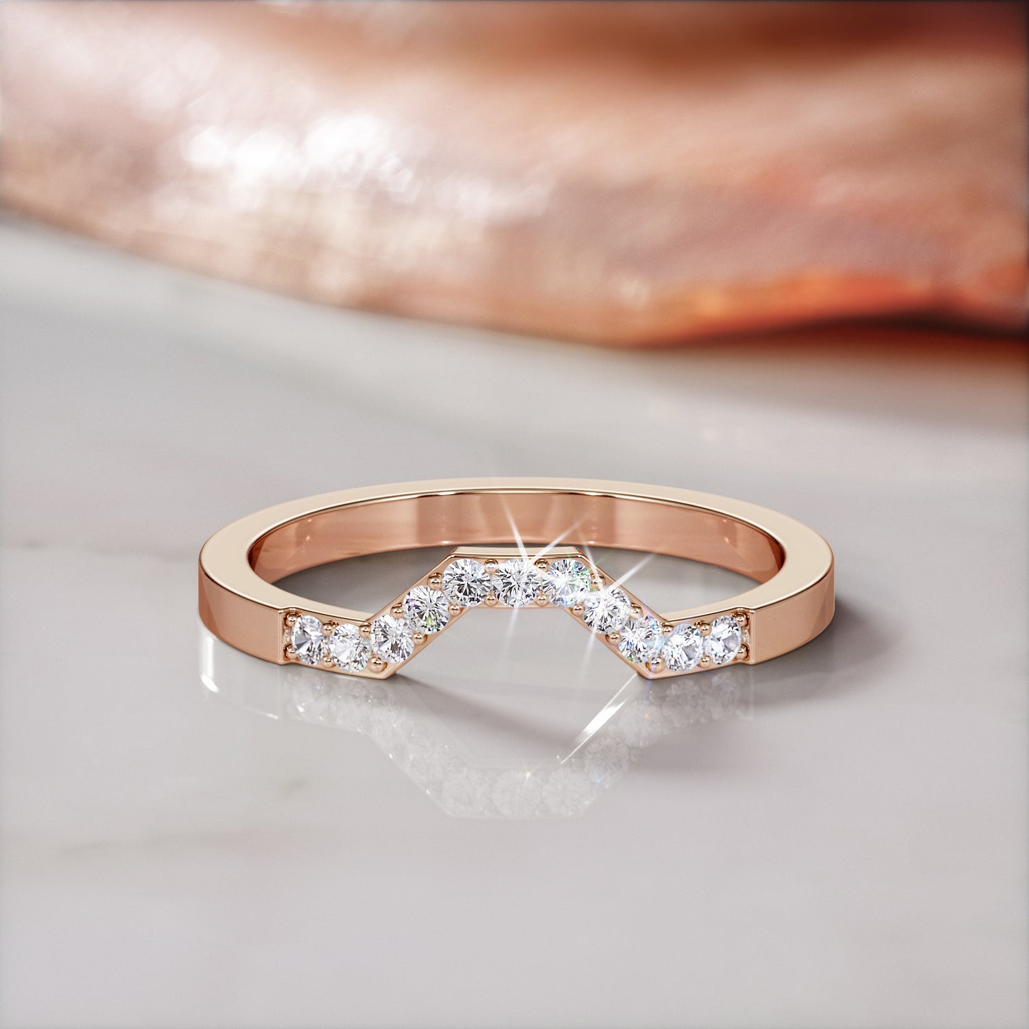 Geometric Natural Round cut Diamond Wedding Band