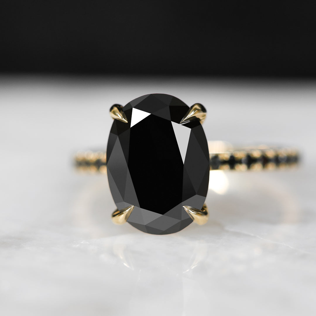 Alma Oscura - Black & White Natural Black Diamond Oval Cut Engagement Ring