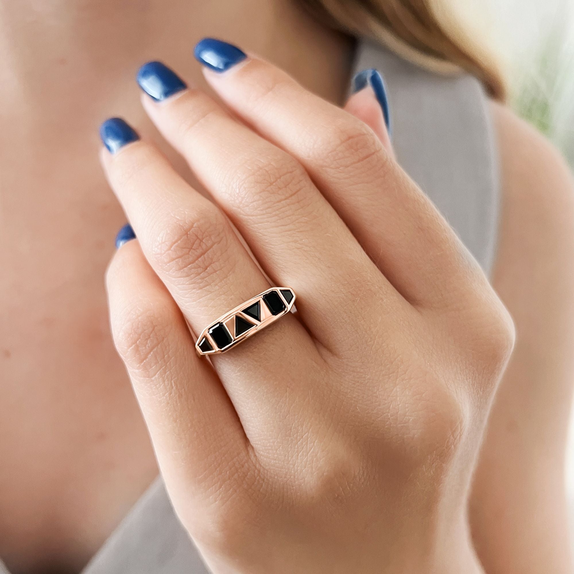 One of A Kind Natural Black Diamond Ring With Multi Cut Diamonds