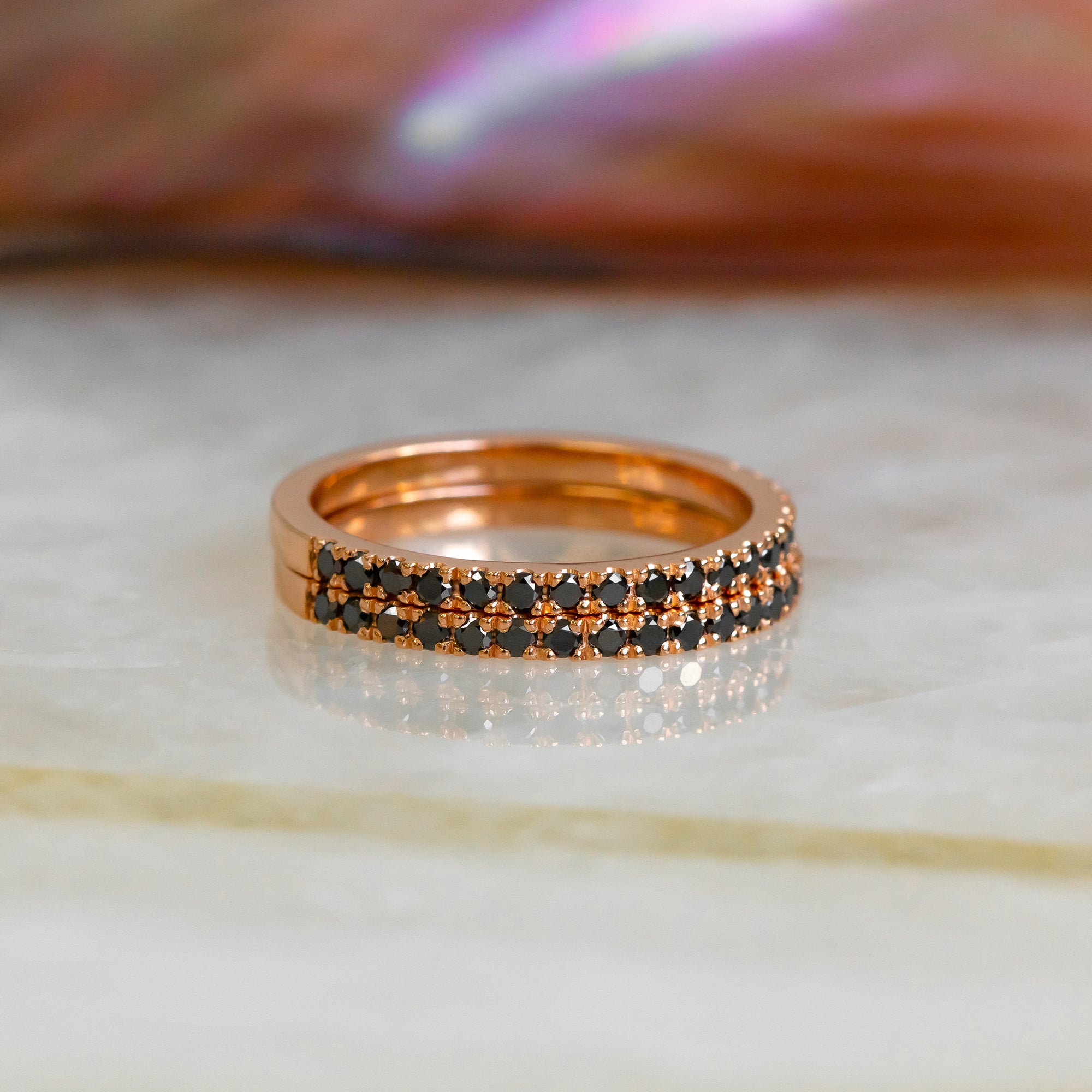 Matching Wedding Ring with Round Cut Natural Black Diamonds