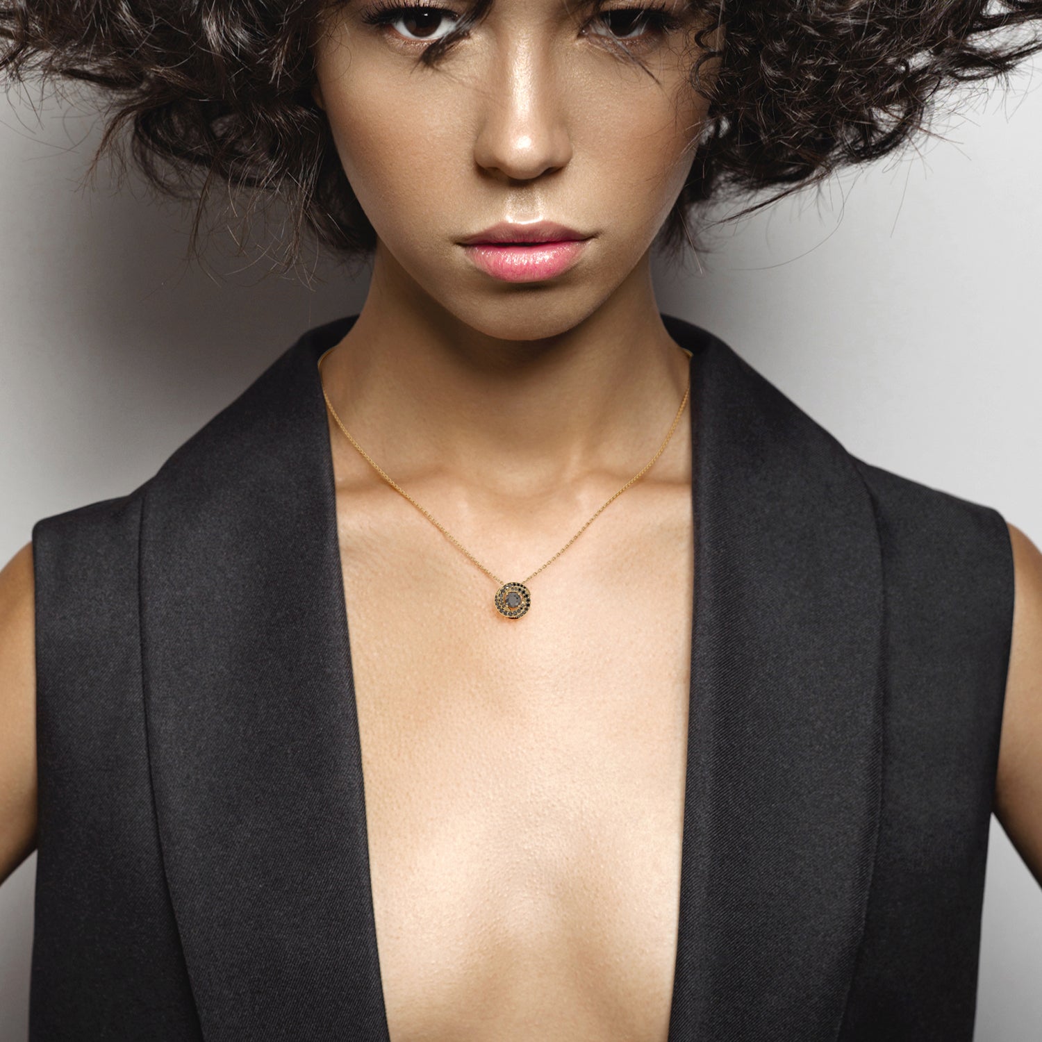 Natural Black Diamond Halo Pendant with Necklace